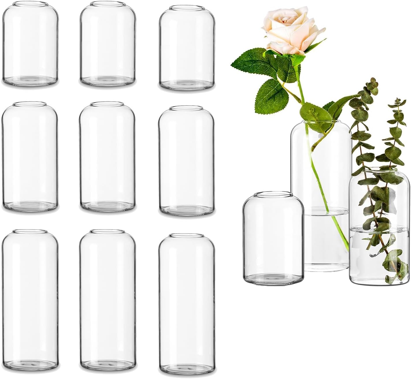 Glasseam Glass Bud Vases for Centerpieces - Clear Small Flower Vases, Set of 12, Handmade Modern Decorative Vases for Flowers, Wedding Centerpiece, Dining Table Decoration image number 6