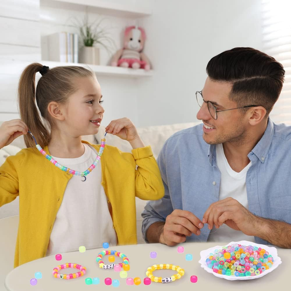 1000Pcs Glow in the Dark Pony Beads Mix 9 Colors Glow Pony Beads Luminous Beads Bulk Acrylic Hair Beads Plastic Pony Beads for Hair Braiding Bracelets Necklaces Making image number 6