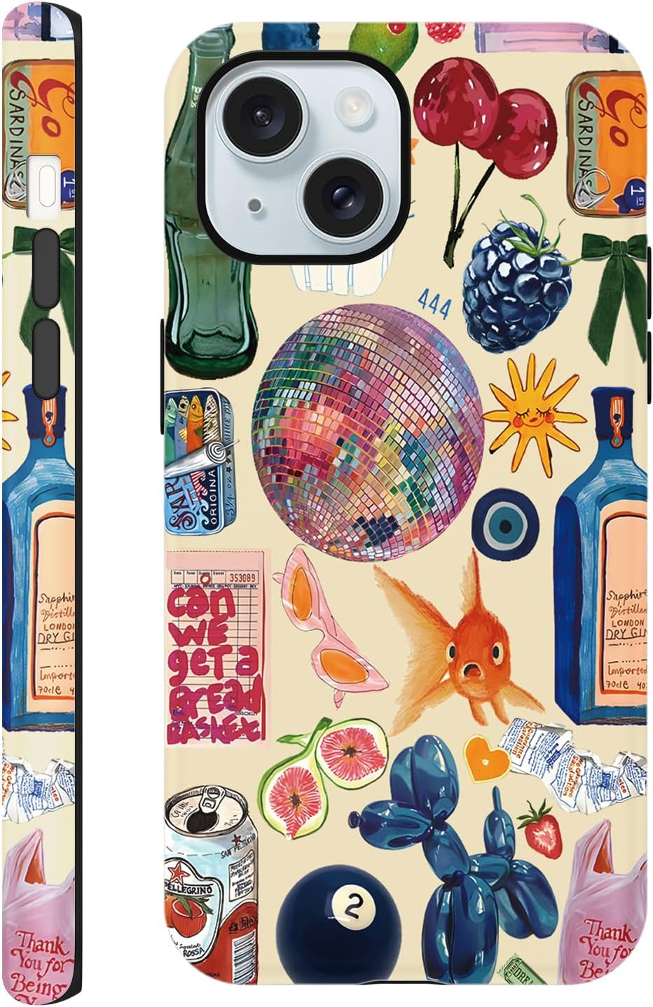 Yirlbey Mobile Phone Case for Iphone 16E Case 6.1 Inches, Aesthetic Summer Collage Fruit Pattern Design for Girls Protective Case Dual Layer Shockproof Soft Colourful Silicone TPU Bumper Case, Retro