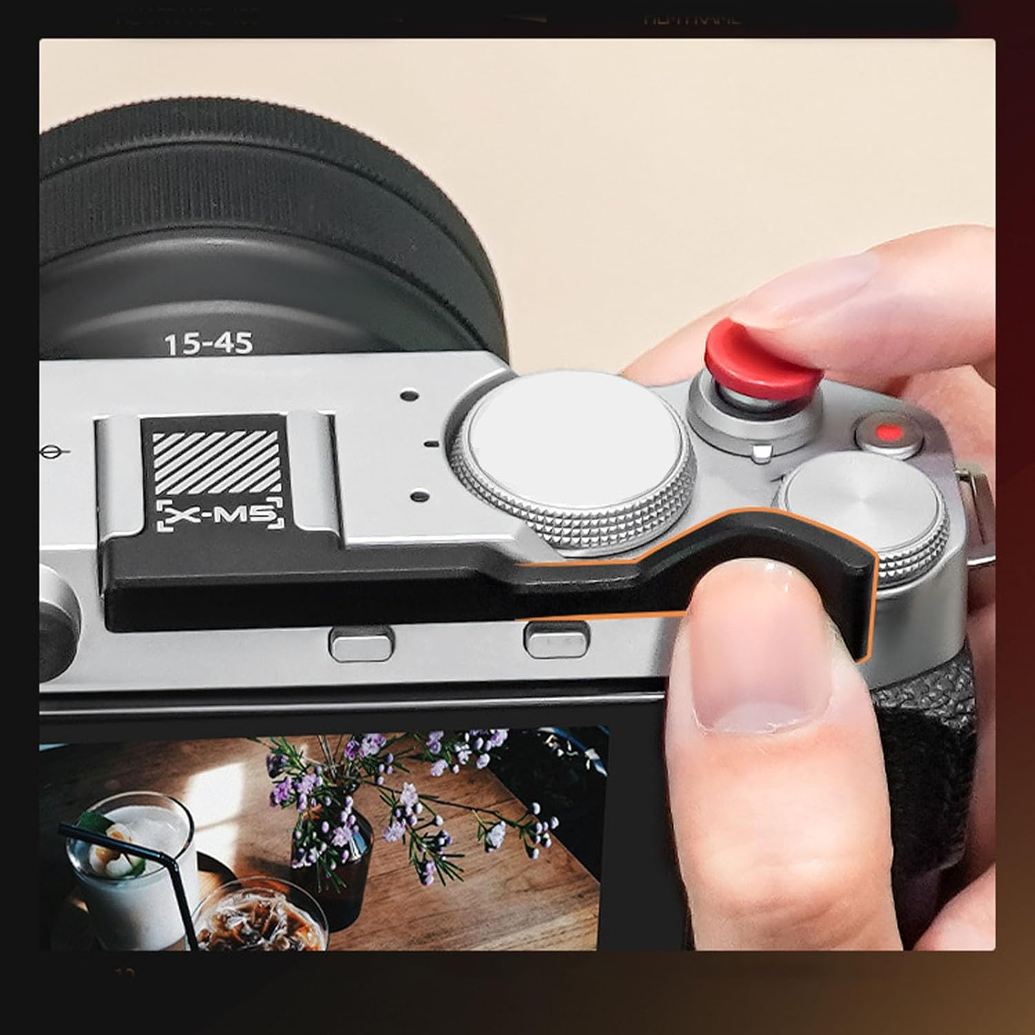 X-M5 Thumb Grip, Aluminum Alloy Metal Thumb up Rest Grip with Hot Shoe Cover for X-M5 Camera, with Shutter Release Button image number 2