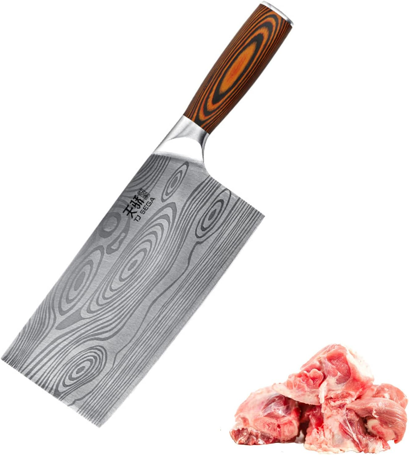 TJ POP Lightweight Meat Cleaver Knife 7.16 Inch, Ultra Sharp Chinese Chef'S Knives, Full-Tang Vegetable Cleaver Chinese Kitchen Knife, Stainless Steel Blade Thickness 2.1 Mm, TJ SEGA Series TC17068