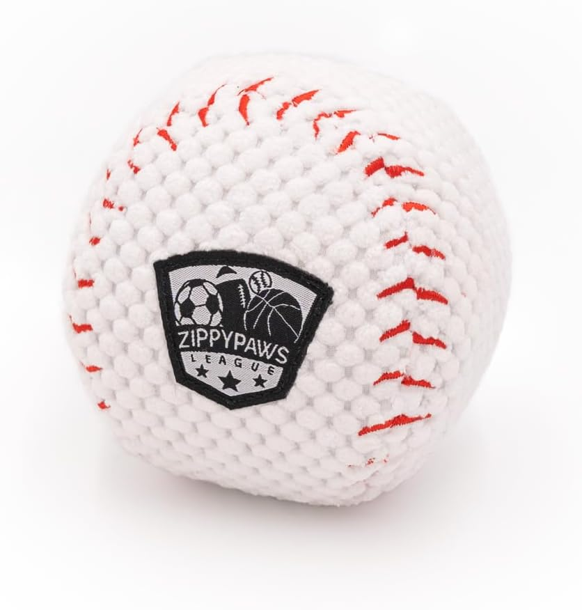 Zippypaws Sportsballz - Dog Squeaky Toys to Keep Them Busy, Funny Plush for Small, Medium, & Large Dogs, Cute Stuffed Puppy Toy, Pet Products, Gift for All Breeds, Interactive Squeaker - Baseball image number 1