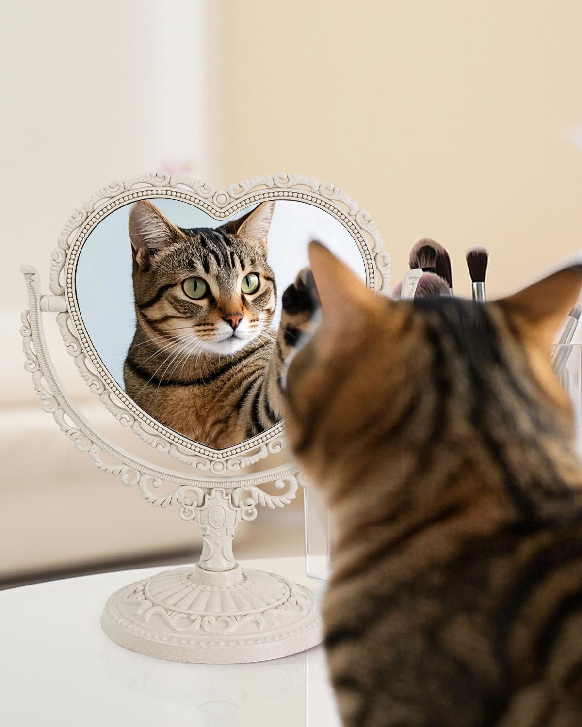 D&X 7-Inch Heart Mirror 360 Degree Rotation Double Sided Magnifying Makeup Mirror,One Side with 3X Magnification Bathroom Bedroom Vanity Mirror(Beige, Heart-Shaped) image number 6