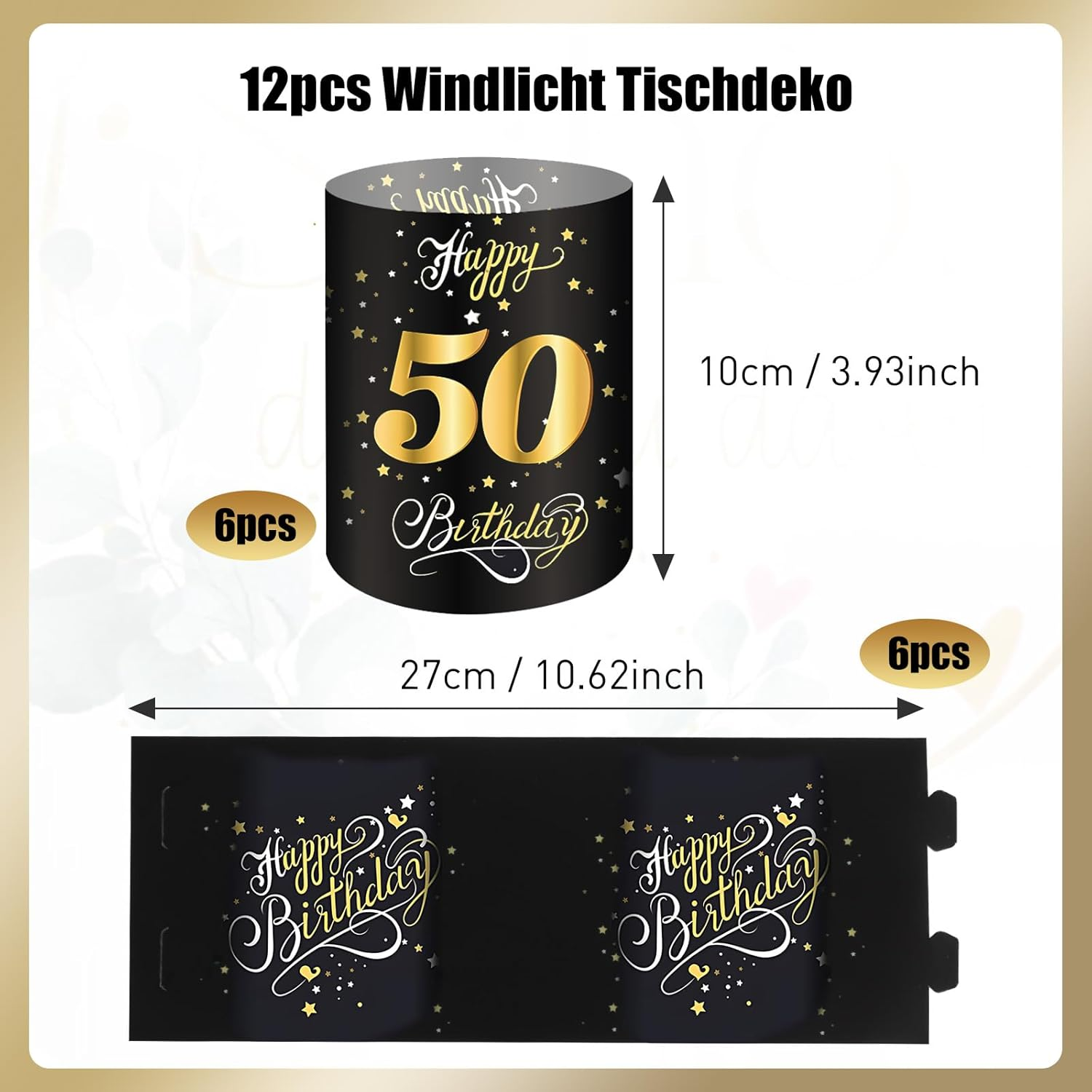 Moorle 12 Lantern Table Decoration 50Th Birthday, Happy Birthday Table Decoration for Men and Women, Lanterns for Tea Lights or Candles image number 2