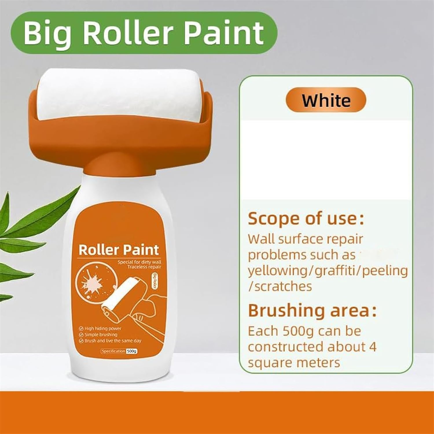 Turboroller Nexa, Nexa Turbo Roller, Turbo Roller White Paint for Interior Wall Repair, Water-Based Latex Walls Paint, Instant Wall Touch-Ups, to Surface-Level Damage (White,0.5 Liters) - Beige image number 6