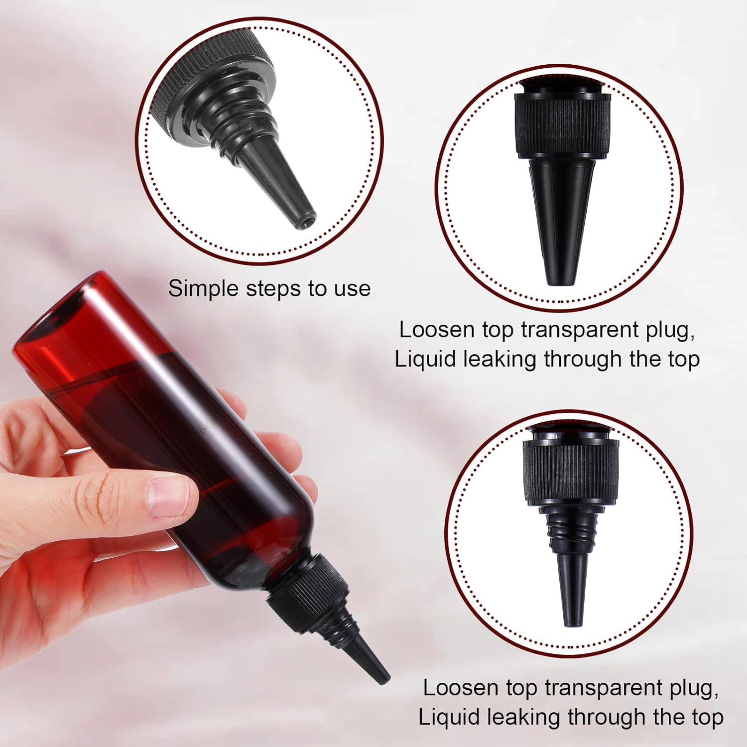 Sibba 5Pcs Hair Color Applicator Bottle, Hair Dye Bottles Oil Applicator Bottle, Empty Plastic Reusable Twist Top Cap Bottles for Dye Oil Liquid Shampoo Lotion, Amber, 2.5OZ image number 1