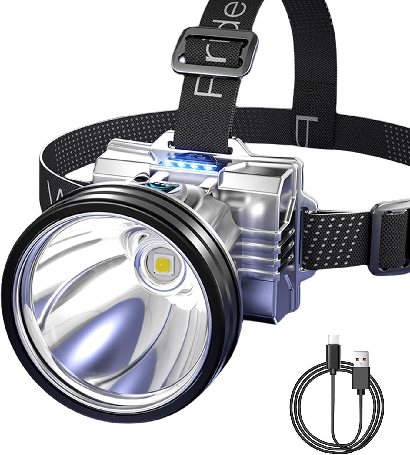 Rechargeable Headlights, Night Fishing Headlight | Outdoor Rechargeable LED Headlamp, Large Capacity Battery Search Light for Mountaineering, Cycling, Fishing, Camping image number 4