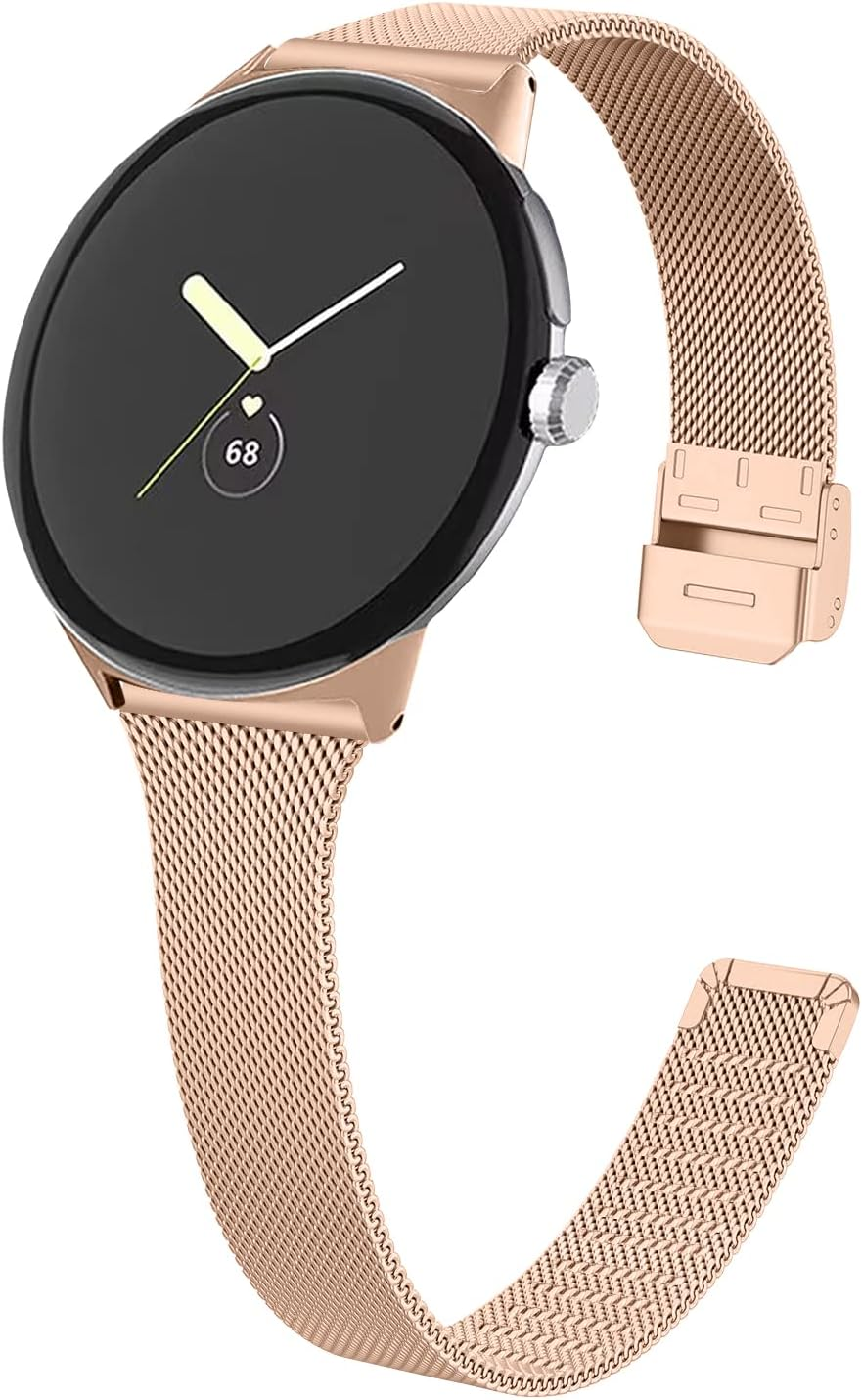 Fitturn Slim Metal Bands for Google Pixel Watch 3 41Mm/Watch 2/Pixel Watch Band Women Men, Grids Thin Stainless Steel Mesh Loop Snap Clasp Strap Replacement for Pixel Watch 3 41Mm/Watch 2/Pixel