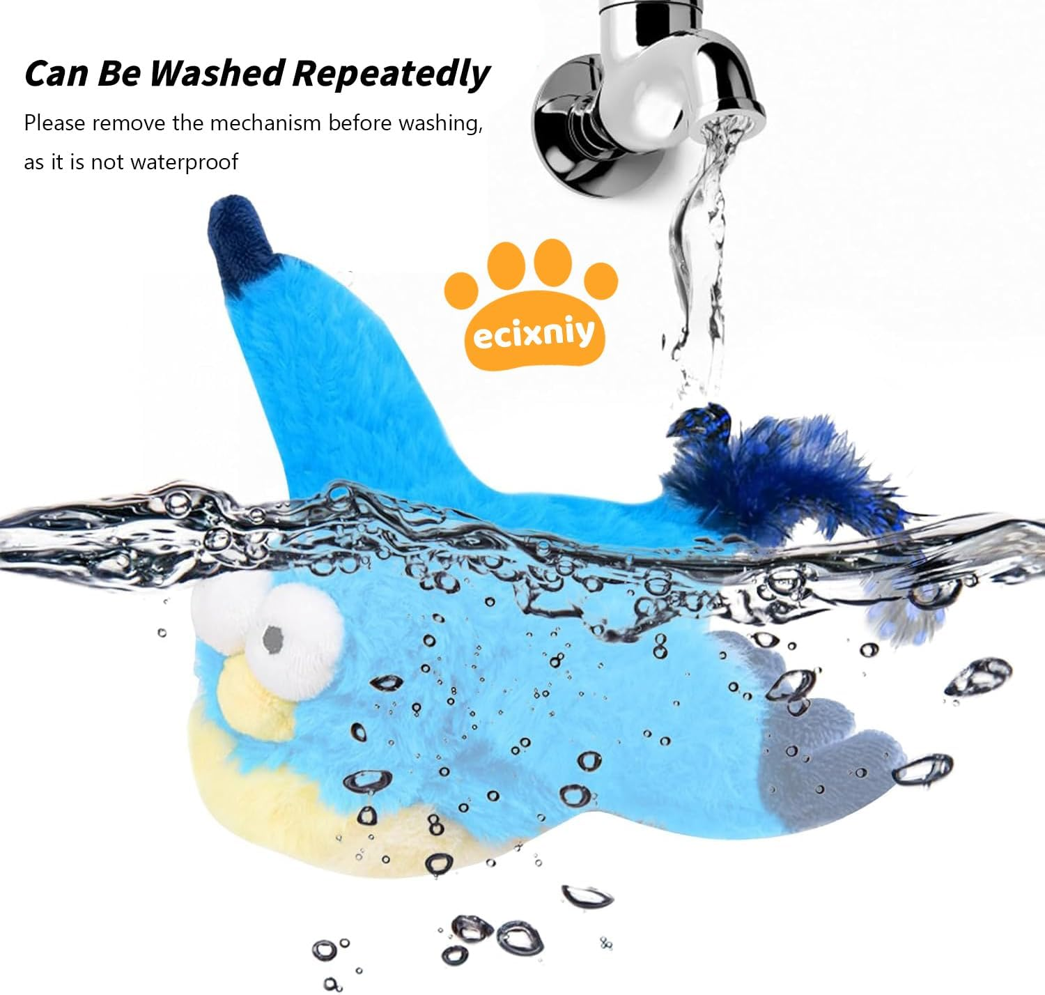 Ecixniy Flapping Bird Cat Toy for Indoor Cats &ndash; Bird-Shaped Design,Bird Catnip Toys, Catnip Compartment, Fun & Engaging Cat Toys, Fluffy Plush Dog Toys-Bluebird image number 4