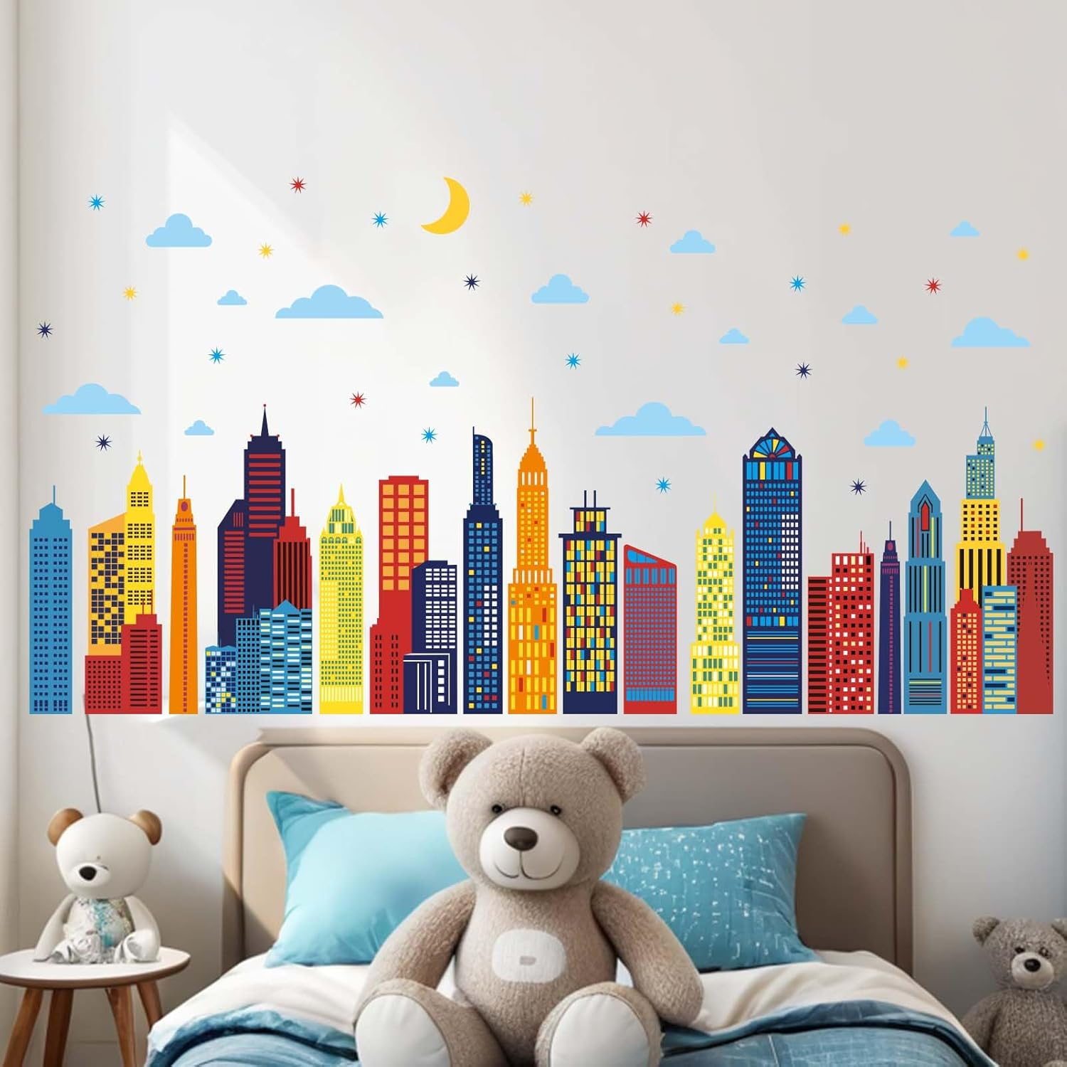 Colorful City Skyline Wall Stickers - City Building Silhouette Wall Decals - Boys Nursery Kids Bedroom Living Room Wall Decor image number 5