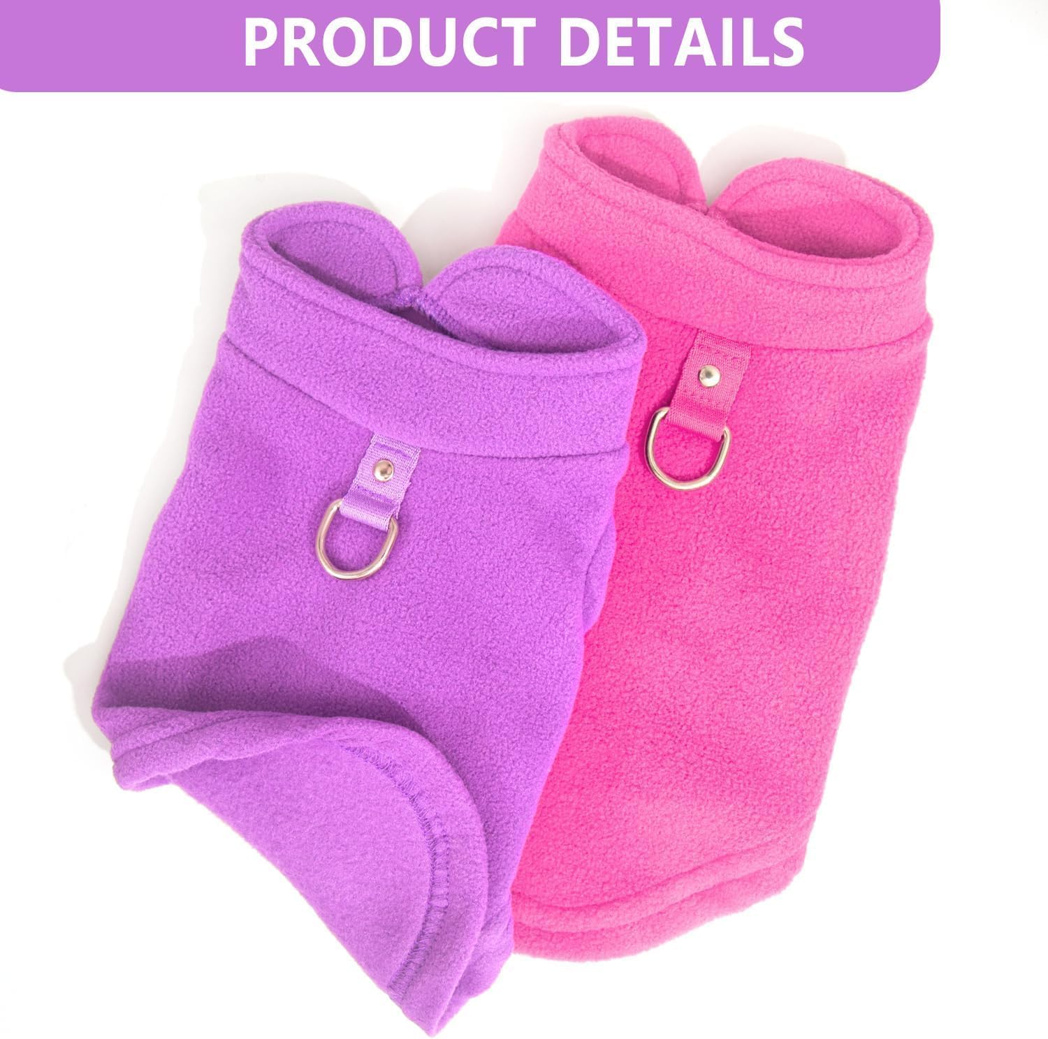 2 Pack Fleece Warm and Soft Winter Jumpers for Small Dogs and Cats(Purple+Rose, M) image number 1
