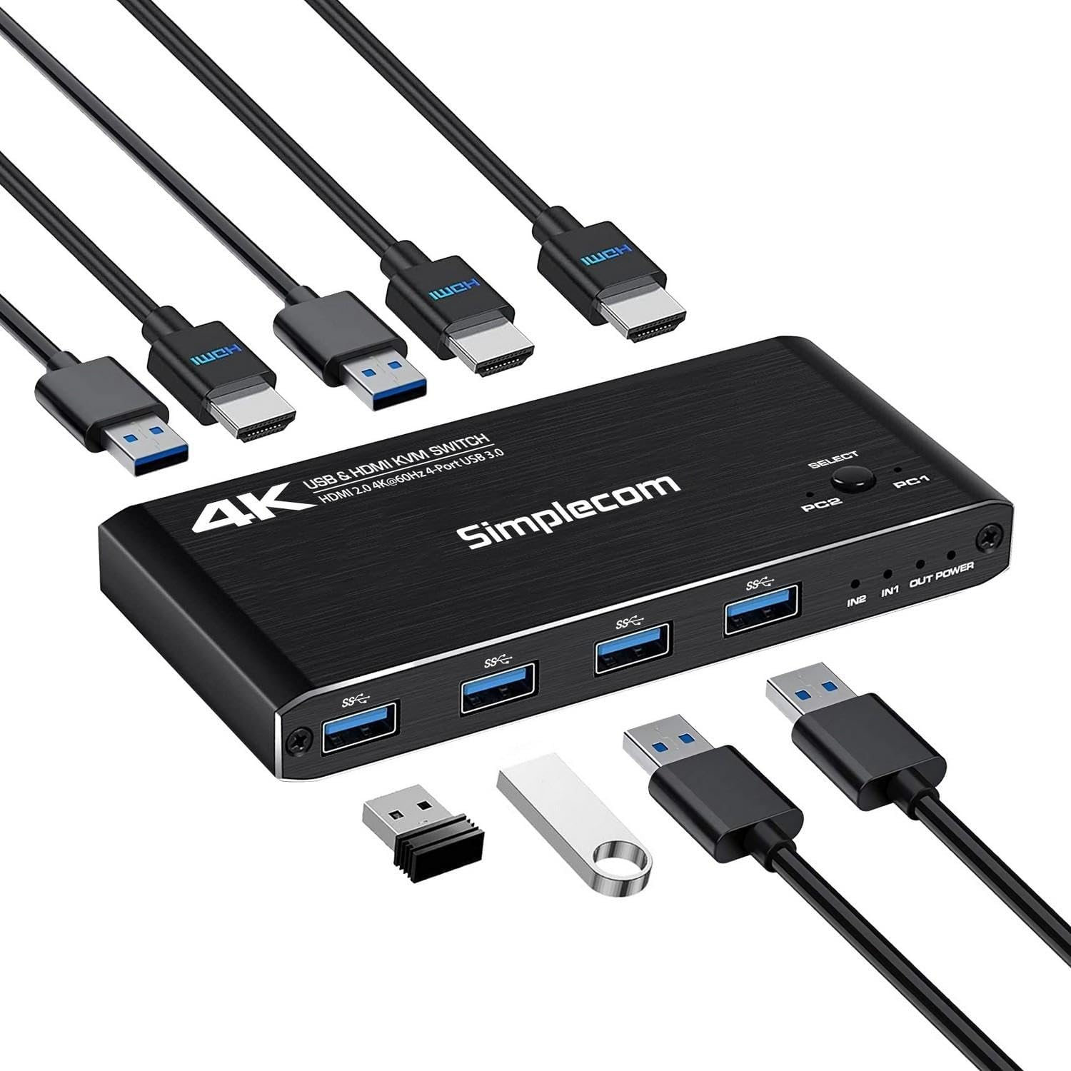 Simplecom KM420 2-Port HDMI KVM Switch HDMI 2.0 4K@60Hz 4-Port USB 3.0 Hub 5Gbps image number 3