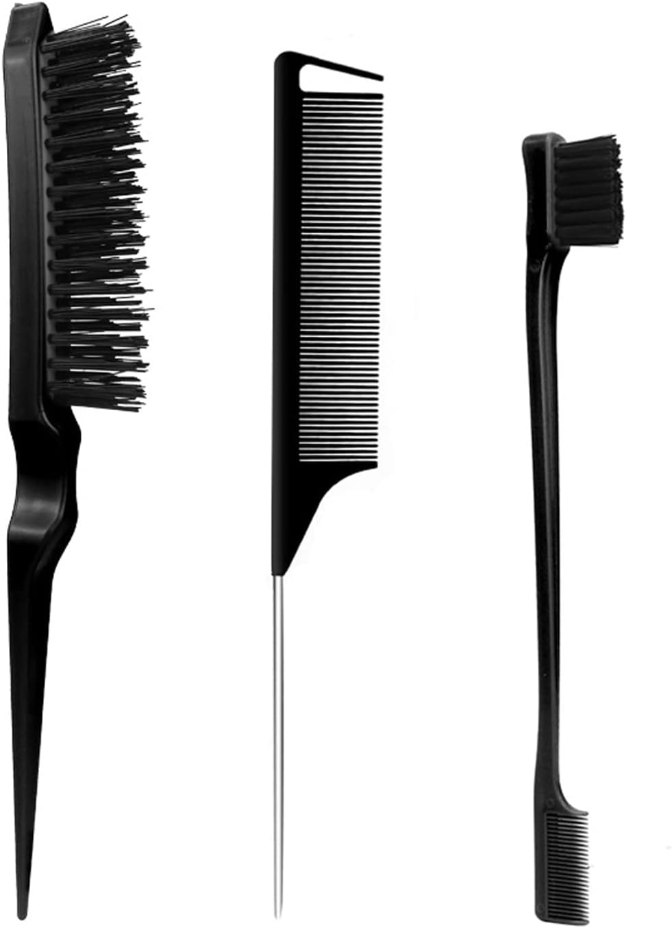 3-Piece Toupier Brush Set, Double Edges Brush and Comb, Bristles, Hair Brush, Comb Care Edges Brush, Combs, Robust Rat Tail Comb for Hairdresser, Women, Baby, Children image number 4