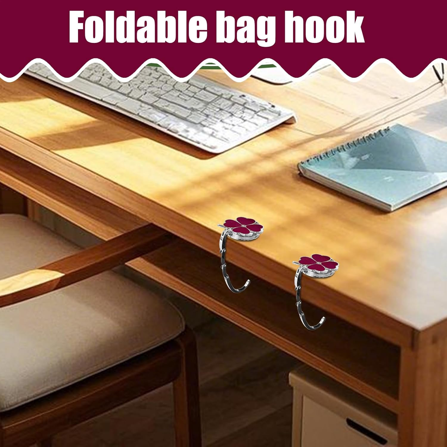 Purse Hanger for Table - Zinc Alloy Handbag Hanger for Table | Non Slip Compact Desk Bag Holder for Umbrellas Cups Headphones Backpacks image number 5