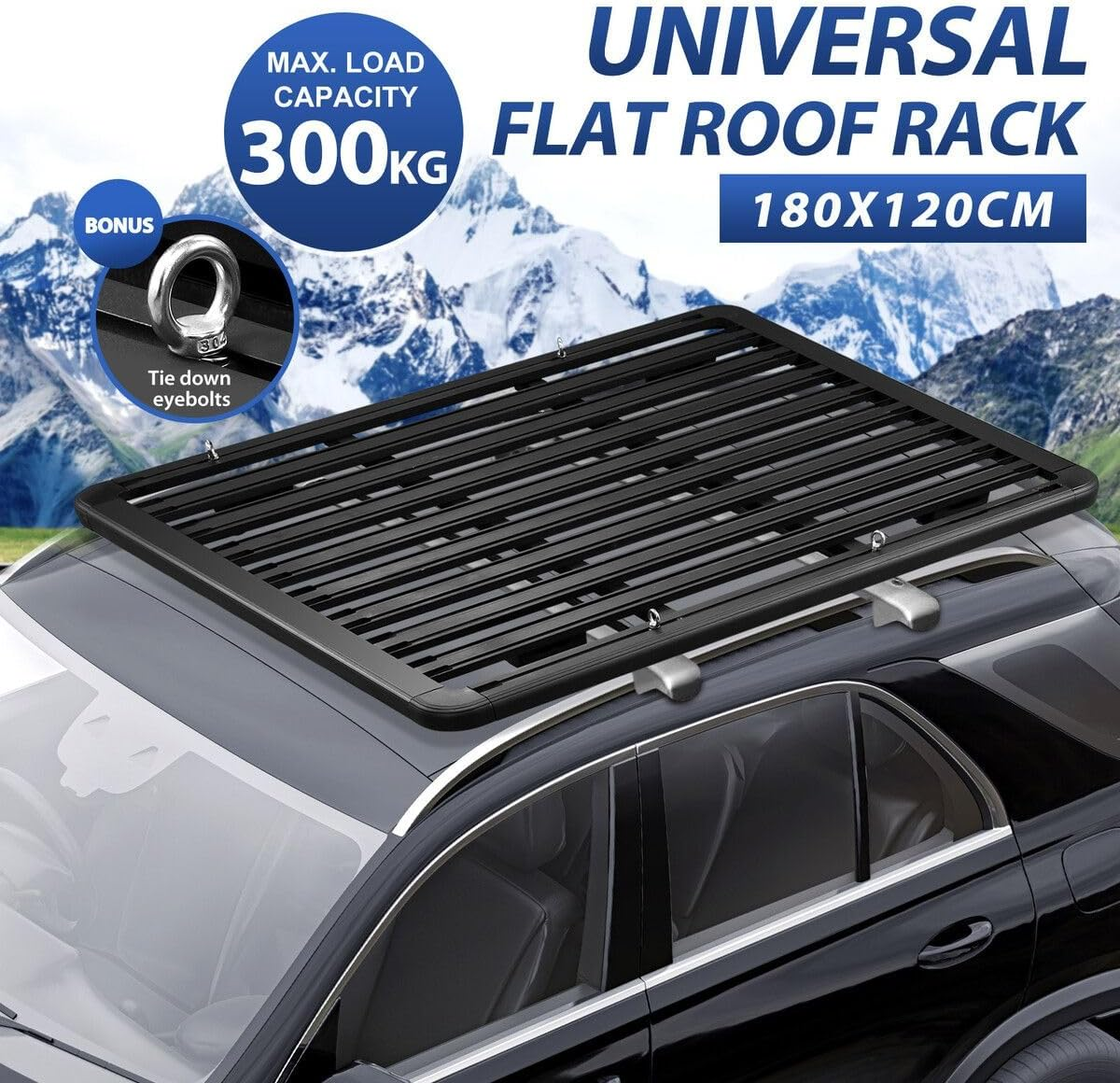 AUSWAY Universal Car Roof Rack Basket Platform Rooftop Luggage Cargo Carrier Flat Storage Tray 300Kg for SUV Pick up Trucks Thick Aluminium Alloy 180X120Cm image number 5
