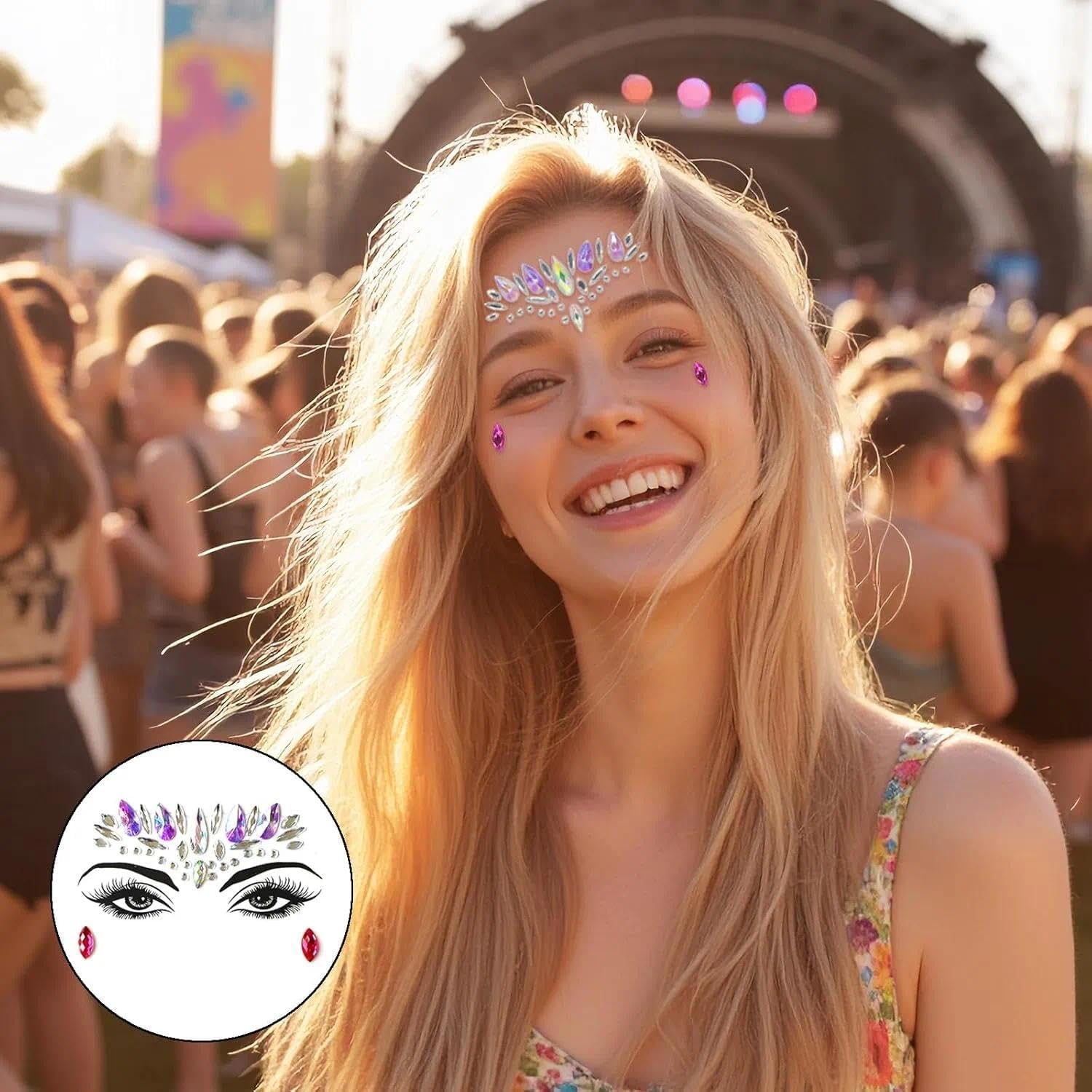 Weidllys 10 Sets Mermaid Face Gems Glitter，Rhinestones Body Temporary Stickers，Crystal Stickers Decoration，Rhinestone Rave Festival Face Jewels