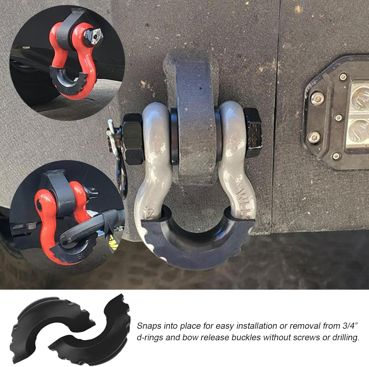 Wevdn D Ring Shackle Isolators Washers Kit, Rubber Shackle Isolators with Washers Fits Standard 3/4" Shackles, Soft Shackle Isolators Protect Shackle & Bumper Reduce Rattling (Black) image number 3