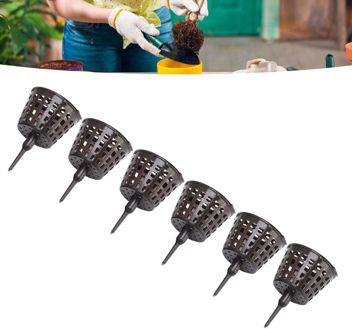 Plastic Fertilizer Mesh Basket with Lid, 100PCS, Easy to Use, Long Service Life for Succulent Orchid Bonsai (Large Size with Lid) image number 6