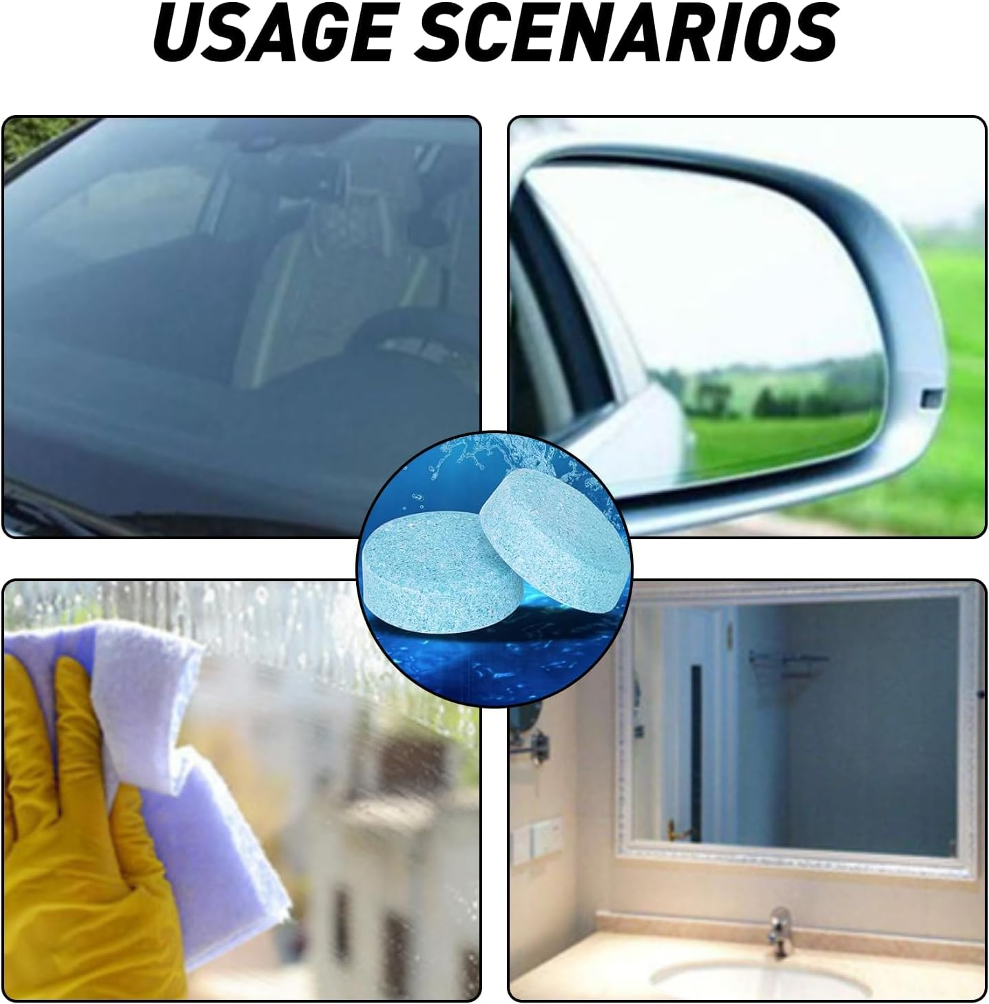 30 PCS Car Screenwash Tablets Windshield Washer Effervescent Concentrated Detergent for Cars, Windows, Kitchens Removes Dirt, Bugs & Grime, No Streaks, Safe for Glass, Equivalent to 120L Fluid image number 3