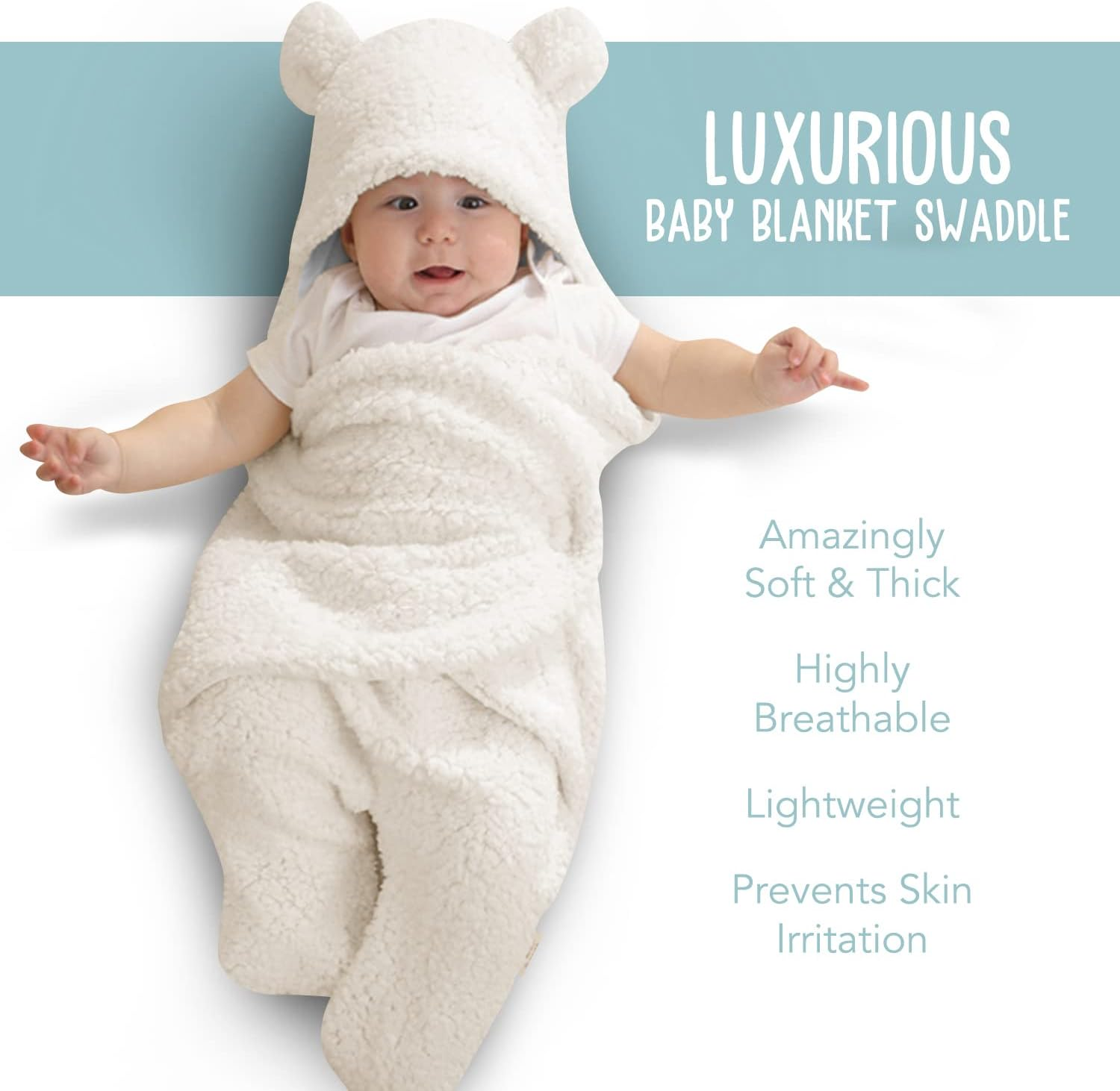 Bluemello Baby Swaddle Blanket | Ultra-Soft Plush Essential for Infants 0-6 Months | Receiving Swaddling Wrap White | Ideal Newborn Registry and Toddler Boy Accessories | Perfect Baby Girl Shower Gift image number 5