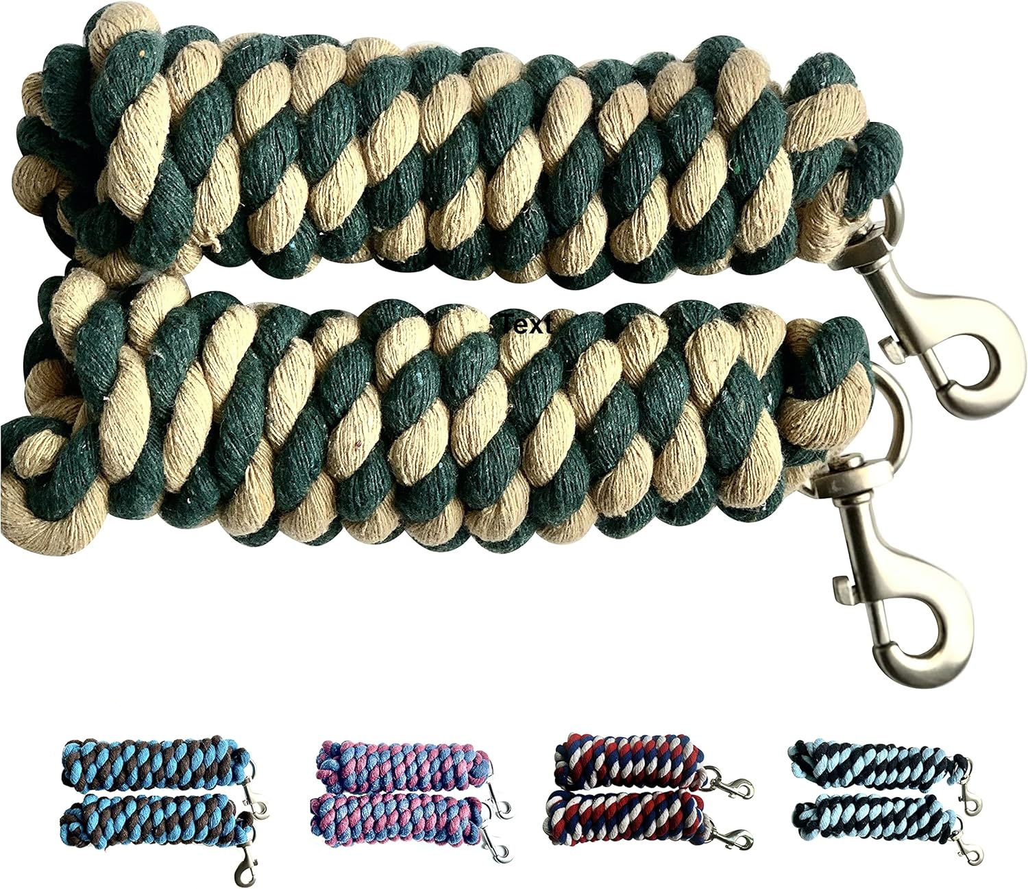 Majestic Ally Pack of 2 Solid Cotton Lead Rope for Horses & Livestock &ndash; 10 Foot Long and 5/8 Inch Thick - Replaceable Heavy-Duty Satin Bolt Snap &ndash; Handmade &ndash; Soft, Broken in Feel (Patriotic)