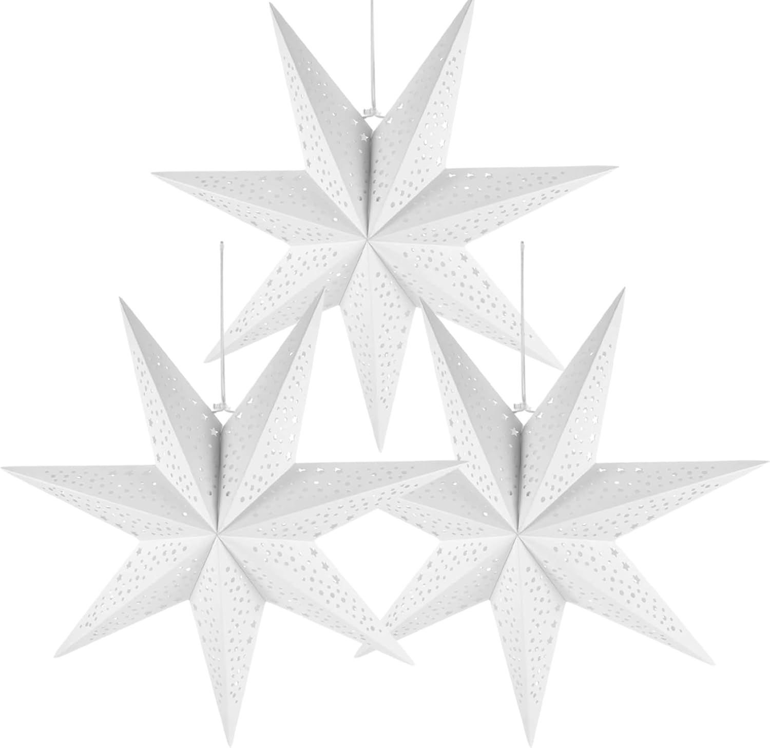 Paper Star Lantern, 3Pcs 28 Inch Large Star Lantern, Decorative Star Paper Lantern, White Hanging Stars Lamp Shade for Wedding Birthday Christmas Party Decor Star Lantern Paper Star Lanterns Paper La image number 6