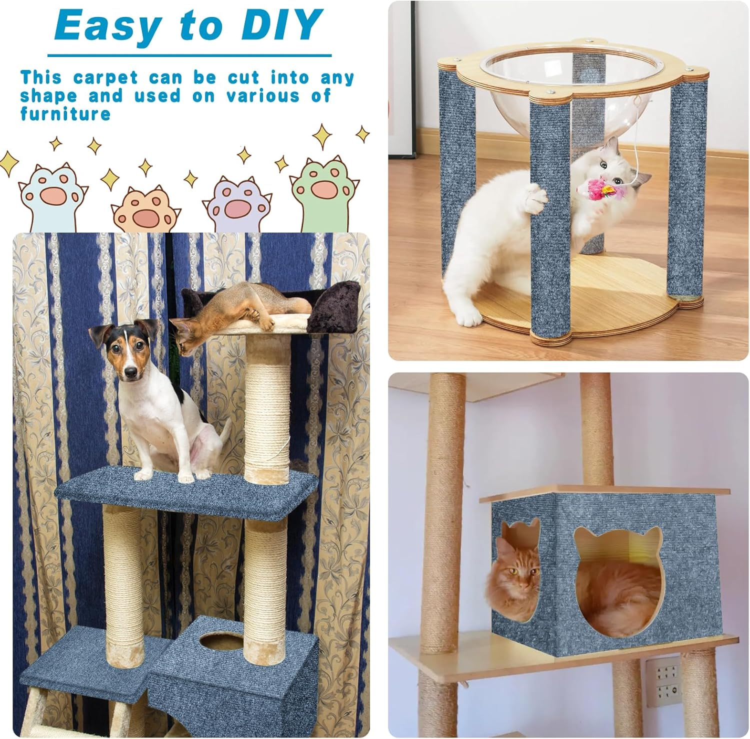 Draupnir Self-Adhesive Scratching Mat, 40 Cm X 300 Cm, Cat Scratching Mat, Trimmable Scratching Mat, Cat Wall, DIY Climbing Cat Scratcher with 20 Screws for Cat Tree Shelves, Furniture, Couch, Wall, - Grey image number 5