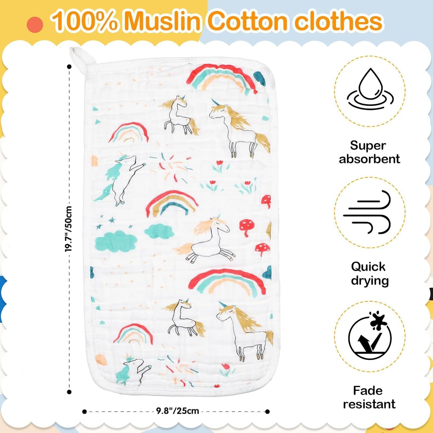 6 Pack Burp Cloths for Baby,Premium Cotton 20''X10'' Muslin Newborn Burping Rags,6 Layers Thicken Soft & Absorbent Spit up Rags,Reusable Feeding Towels Washcloths Bathing Face Towels for Boys Girls image number 2