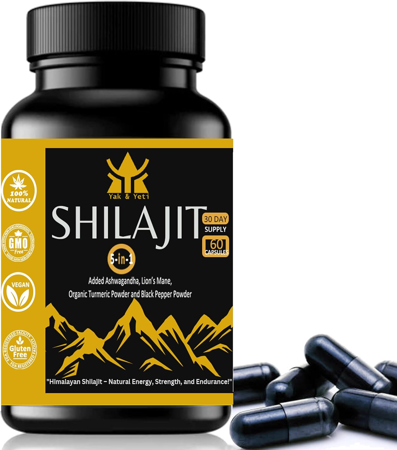 Shilajit Capsules &ndash; 60 Count &ndash; Natural Energy Boost, Mental Clarity, Immune Support & Stamina &ndash; Pure Himalayan Shilajit with Fulvic Acid &ndash; Vegan, Non-Gmo, Gluten-Free image number 3