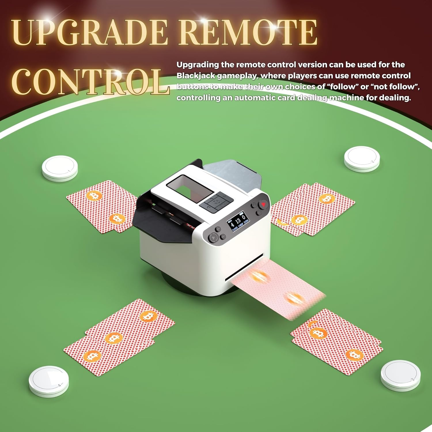 Automatic Card Shuffler and Dealer, UNO Card Shuffler Machine, 360&deg; Rotating Card Shuffler 2 Deck, UNO Card Shuffler Machine with 4 Buttons, 1-8 Players for UNO Texas Hold'Em Blackjack Mahjong image number 1