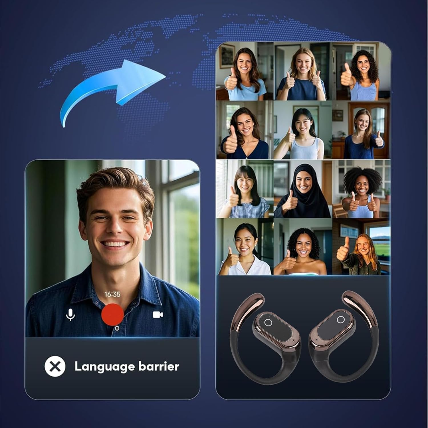 YUEHISY AI Real Time Translation Earbuds, Wireless BT Translator Headphones with 164 Languages 7 Modes, Charging Case, for Travel Business image number 1