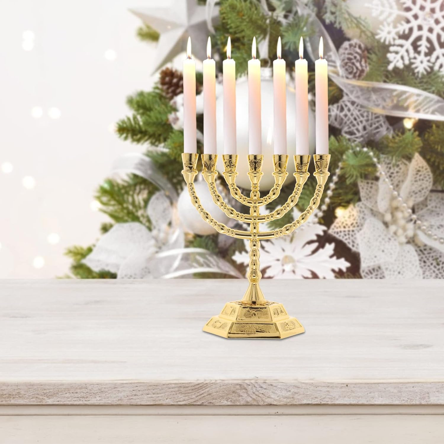 FOMIYES Seven Candle Menorah 7 Branch Chanukah Candle Minorah Jewish Candle Holder Metal Religious Menorah One Week Candlestick Stand Standard Hanukah Candle for Home Decorations image number 6