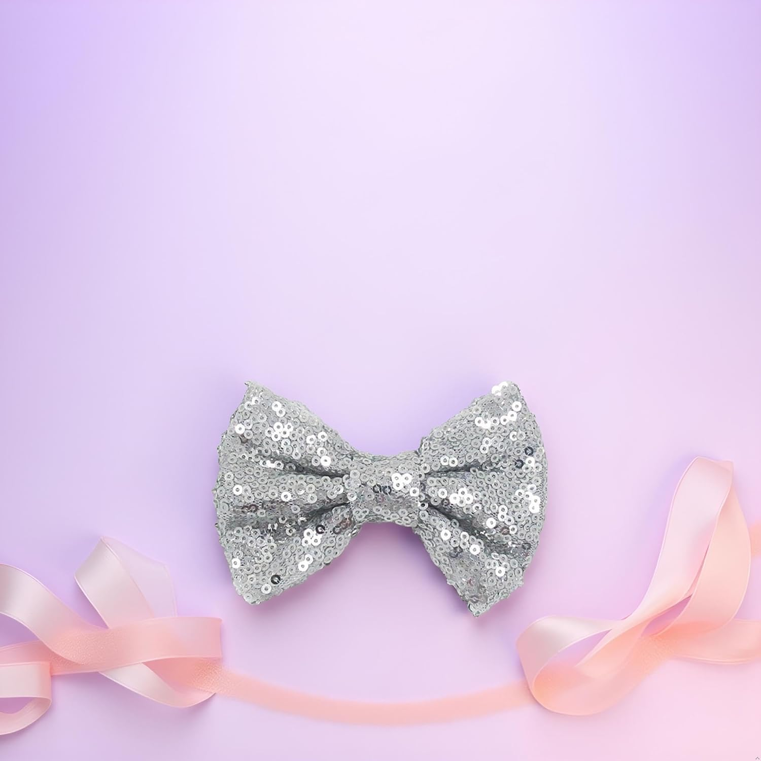 1Pc Silver 4 Inches Girls Sequin Glitter Sparkle Hair Bow Clip Accessories, Clips Barrettes, Hair Clips, Hair Styling Accessories image number 3