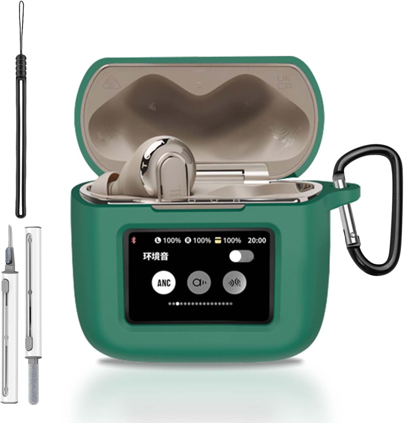 For JBL Tour Pro 3 Case Cover, Protective Silicone Skin Accessories with Keychain& Lanyard and Cleaner Kit for JBL Tour Pro 3 Charging Case, Front LED Visible, Green