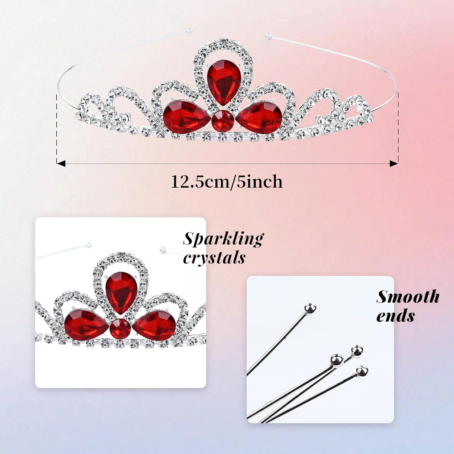 Cinaci 8 Pieces Princess Colorful Dazzling Crystal Rhinestone Silver Metal Queen Crown Tiara Headbands Wedding Birthday Party Prom Headpieces Hair Styling Accessories for Kids Teens Girls Women