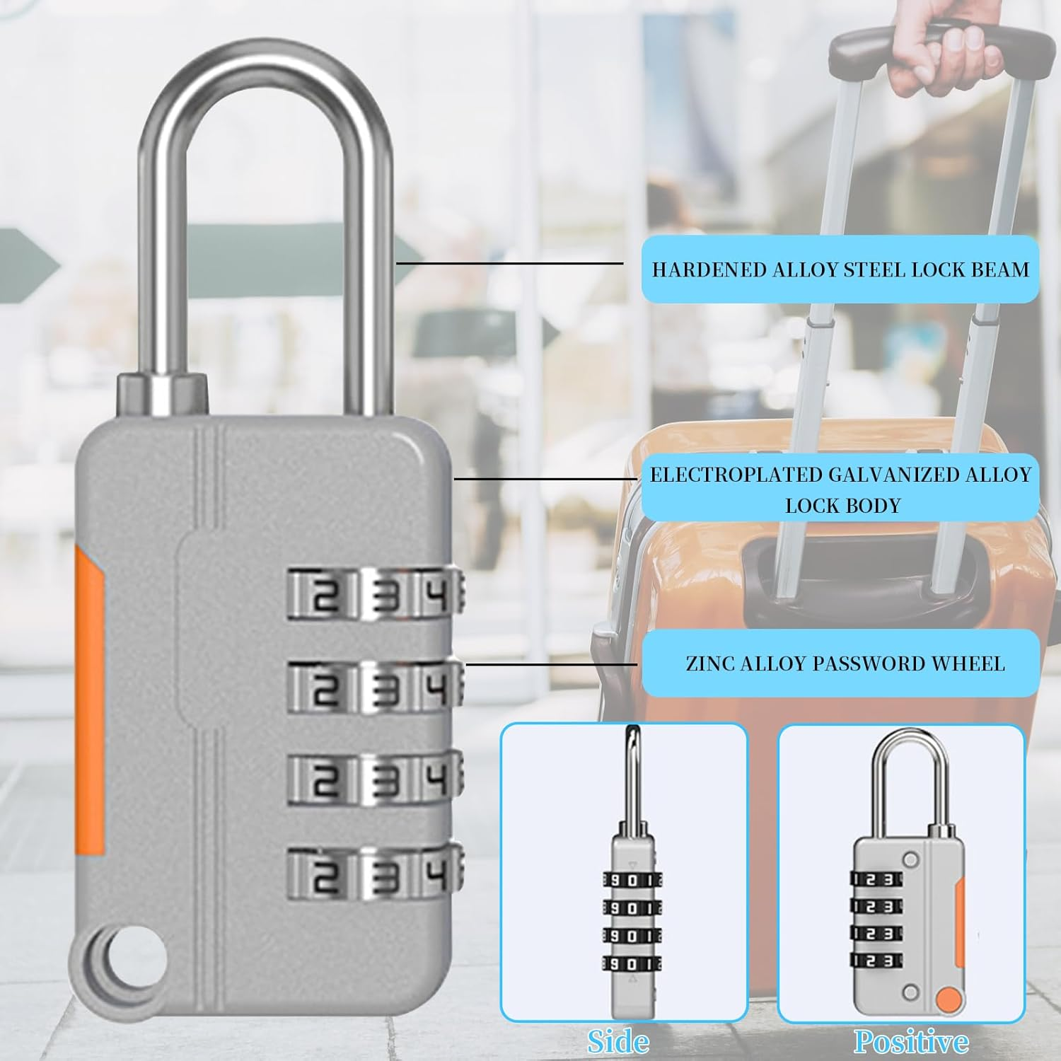 Upgraded Version Combination Padlock, 4 Digit Number Lock for Your Own Password, Solid Lock Body with Steel Shackle, Outdoor Weatherproof Padlock for Locker Luggage Drawer Zipper Fence (2BK+2GR) image number 3