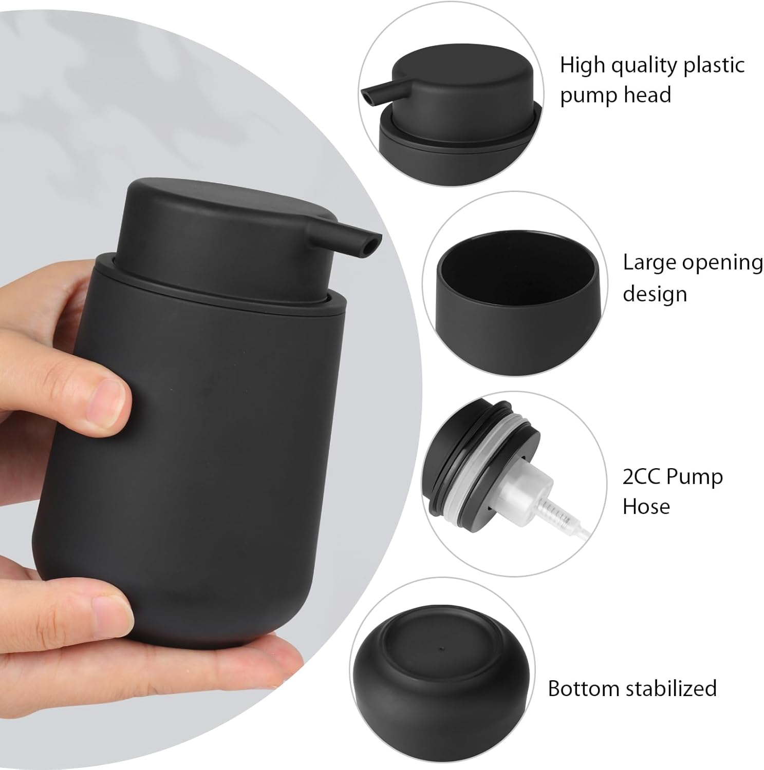 Richenda 12Oz Matte Black Ceramic Foaming Soap Dispenser &ndash; Refillable Lotion Pump Bottle for Bathroom & Kitchen image number 2