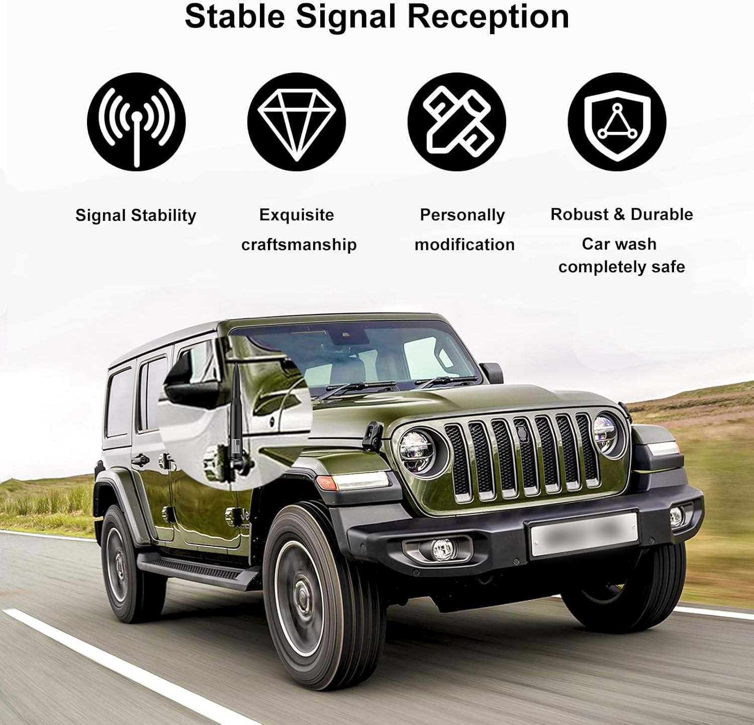 50 Cal Bullet Antenna Replacement for Ford F150 F250 F350 Super Duty Ford Raptor Bronco, & Dodge Ram & Chevy Silverado & GMC Sierra 1500 2500 3500 Trucks 1990 - Current, Car Accessories (Matte Black) image number 1