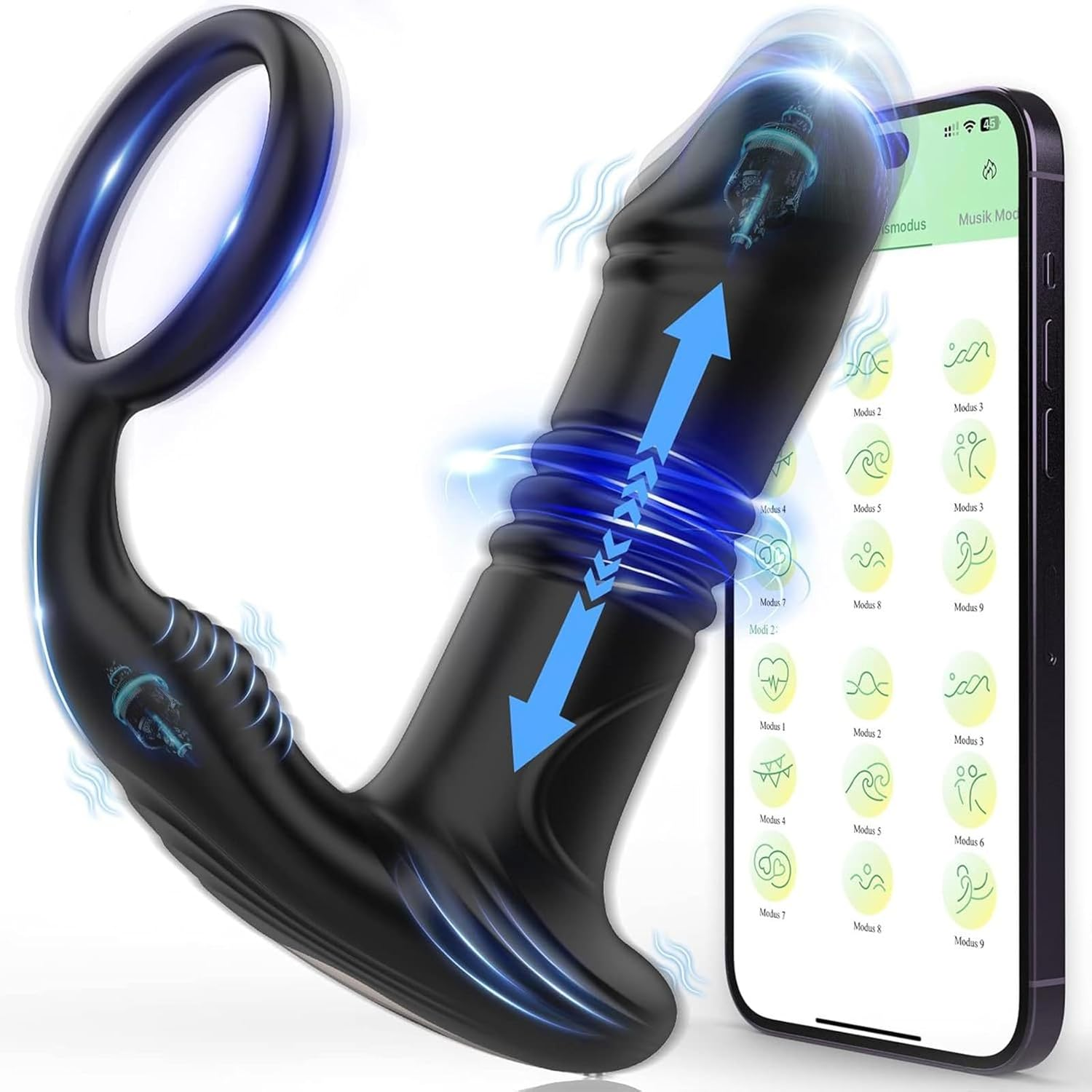 Thrusting Anal Vibrator Prostate Massager - Cock Ring Anal Toy Butt Plug with Thrust & Vibration Modes, App Control Anal Male P Spot Telescopic Prostate Massager Dildo for G-Spot Men Couples Waterproof Adult Sex Toy image number 1