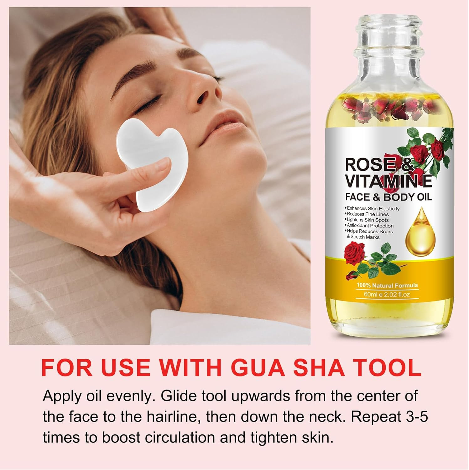 Vitamin E Oil for Skin, Rose Oil for Face, Natural Skincare Body Oil, Moisturizing Organic Rose Oil for anti Ageing, Reduce Scar and Stretch Marks 2.02 Oz image number 6