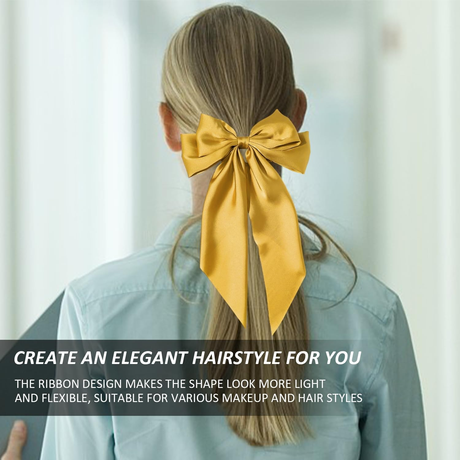 1 Piece Long Streamer Hair Pin with 1 Piece Hair Ring and 2 Hair Pins with Ribbon Hair Accessories with Bow Plain French Hairpin Simple and Versatile Hair Pin (Yellow) image number 1