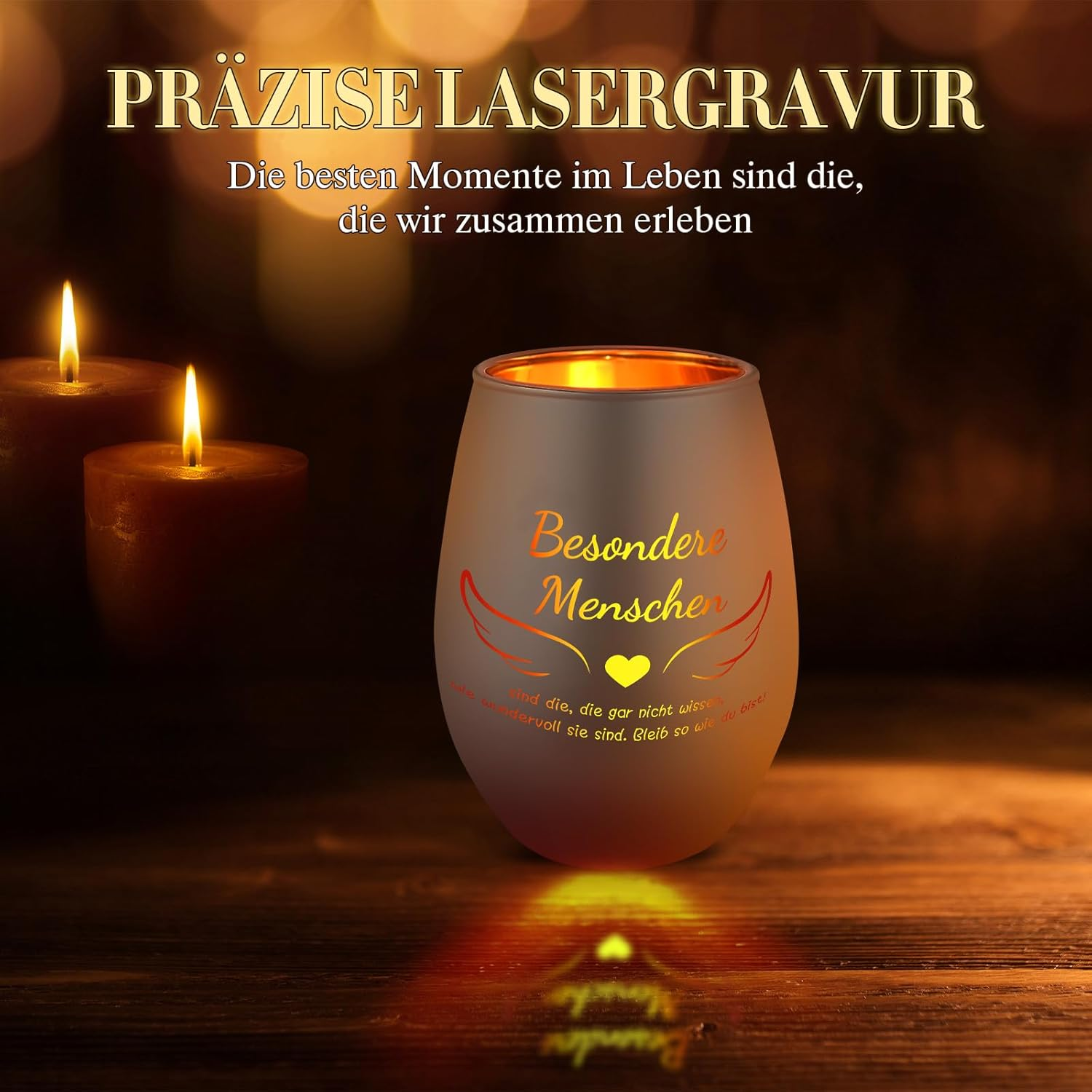 Belillpipi Gifts for Women, Glass Lantern in Rose Gold with Gift Box, Tea Light Holder with Engraving, Special Gift for Birthday, Christmas, Thank You Gift for Colleagues, Teachers image number 1