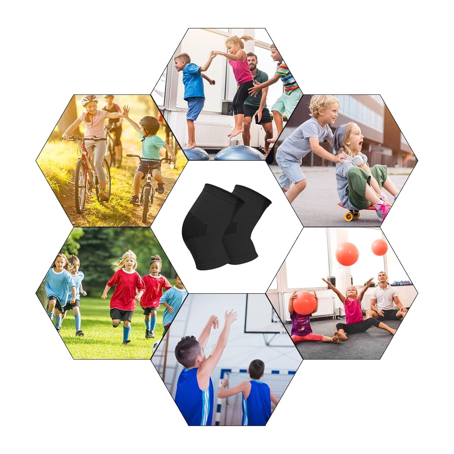 JDFHFGB 2 Pairs Youth Knee Support Sleeves, Breathable Adjustable Knee Braces for Boys & Girls,Compression Pads for Basketball, Volleyball, Gymnastics & Sports Activities (Black/Blue, S) image number 1