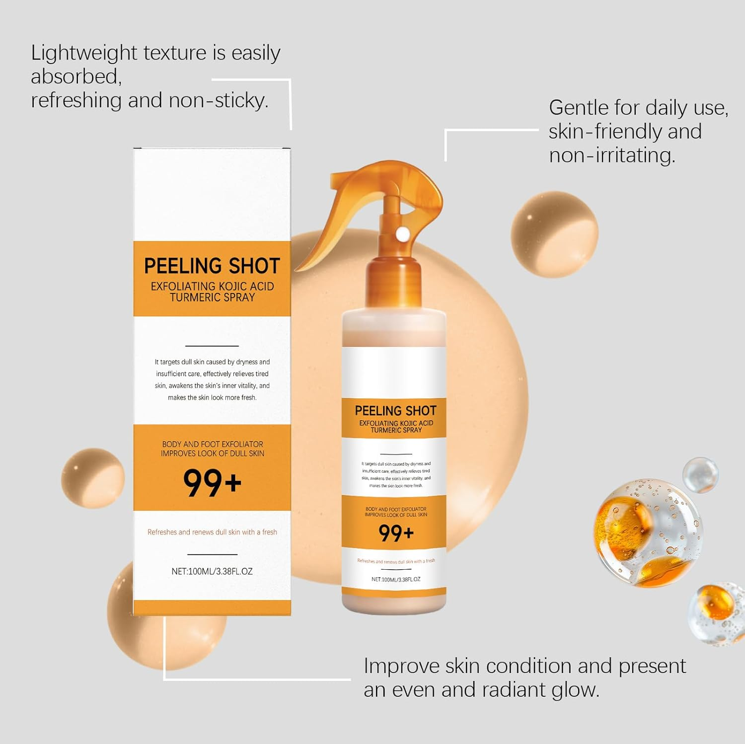 3PCS Peel Shot Keratin Care Kojic Acid Turmeric Spray, Body Peel Shot Turmeric Spray,Exfoliating Peeling Solution,Hydrating Formula for Smoother,Brighter Skin image number 1