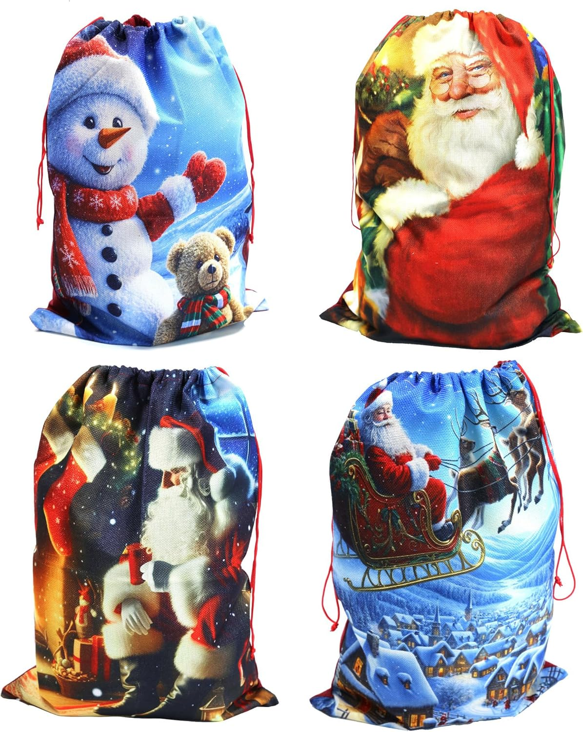 4 Pack Christmas Sacks - 13.8''X19.7''/35X50Cm Medium Hessian Bags. Reusable Burlap Santa Sacks with Drawstring for Xmas Presents & Decorations image number 1