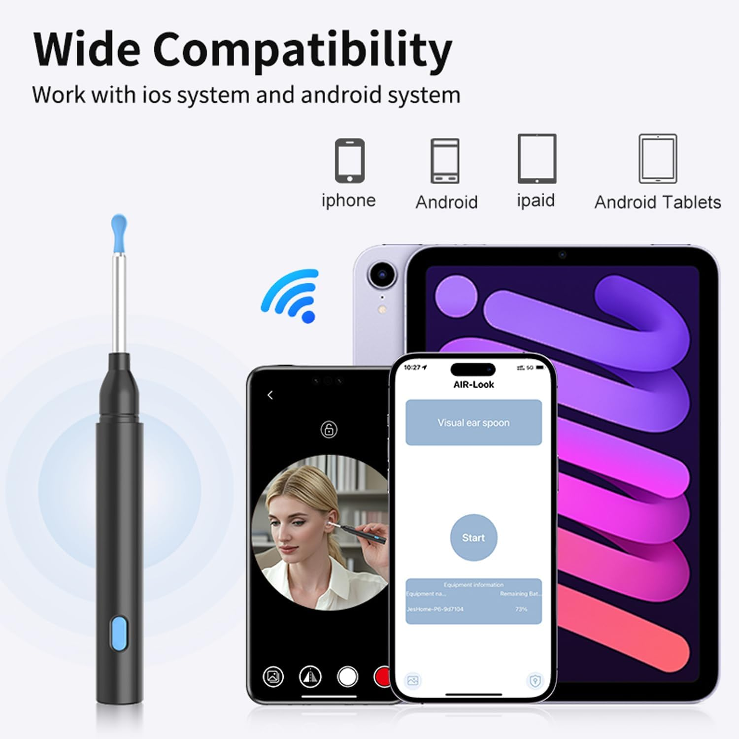 Ear Wax Removal Tool with 1080P Camera - FDA Eligible Ear Cleaner with Camera, Ear Camera Wax Removal with 6 LED Lights, 6 Spoons - Ios & Android-Compatible Earwax Removal Kit with Camera for Adults & Kids (Black)