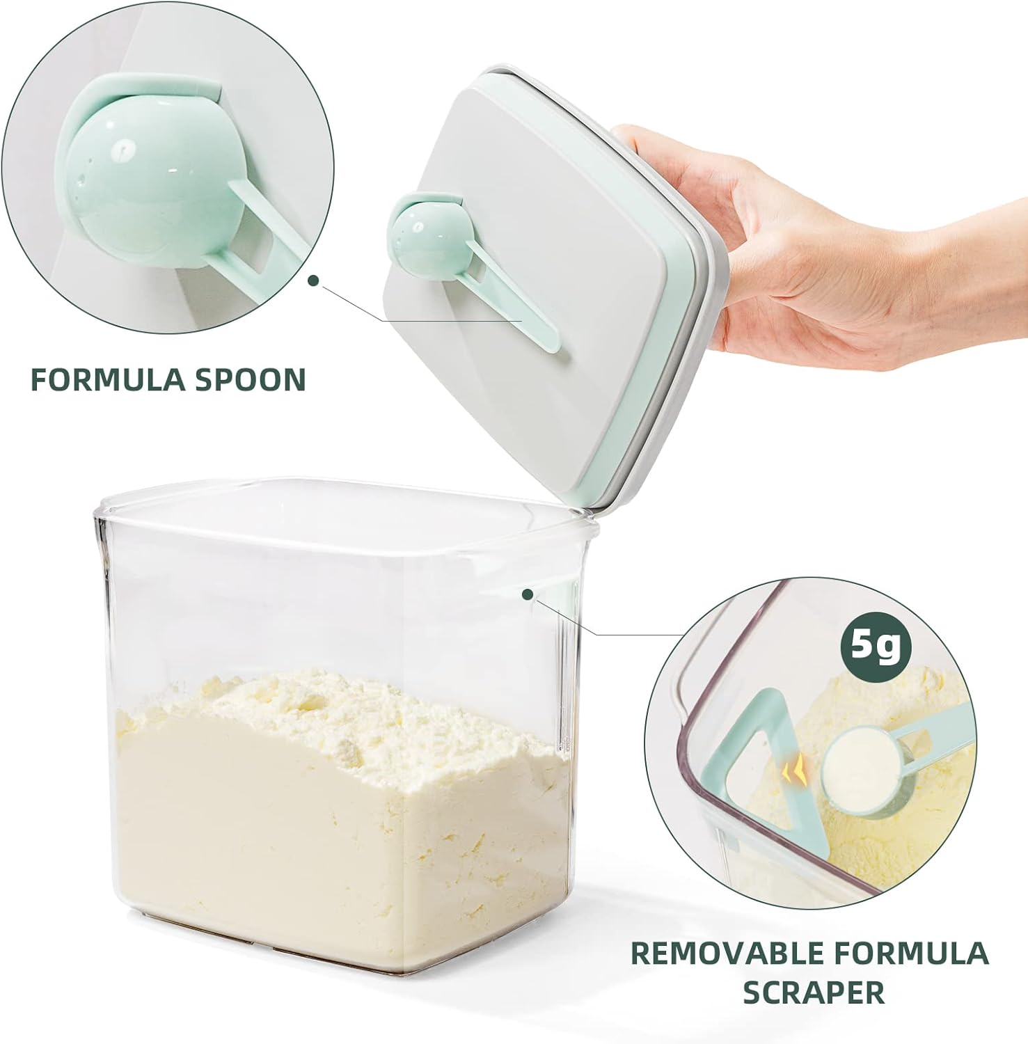 Tourdeus Formula Container - 1700Ml Pop Top Milk Powder Container, Bpa-Free Airtight Formula Dispenser with Scoop and Scraper, 21OZ, 1.32LB, 600G, Clear image number 1