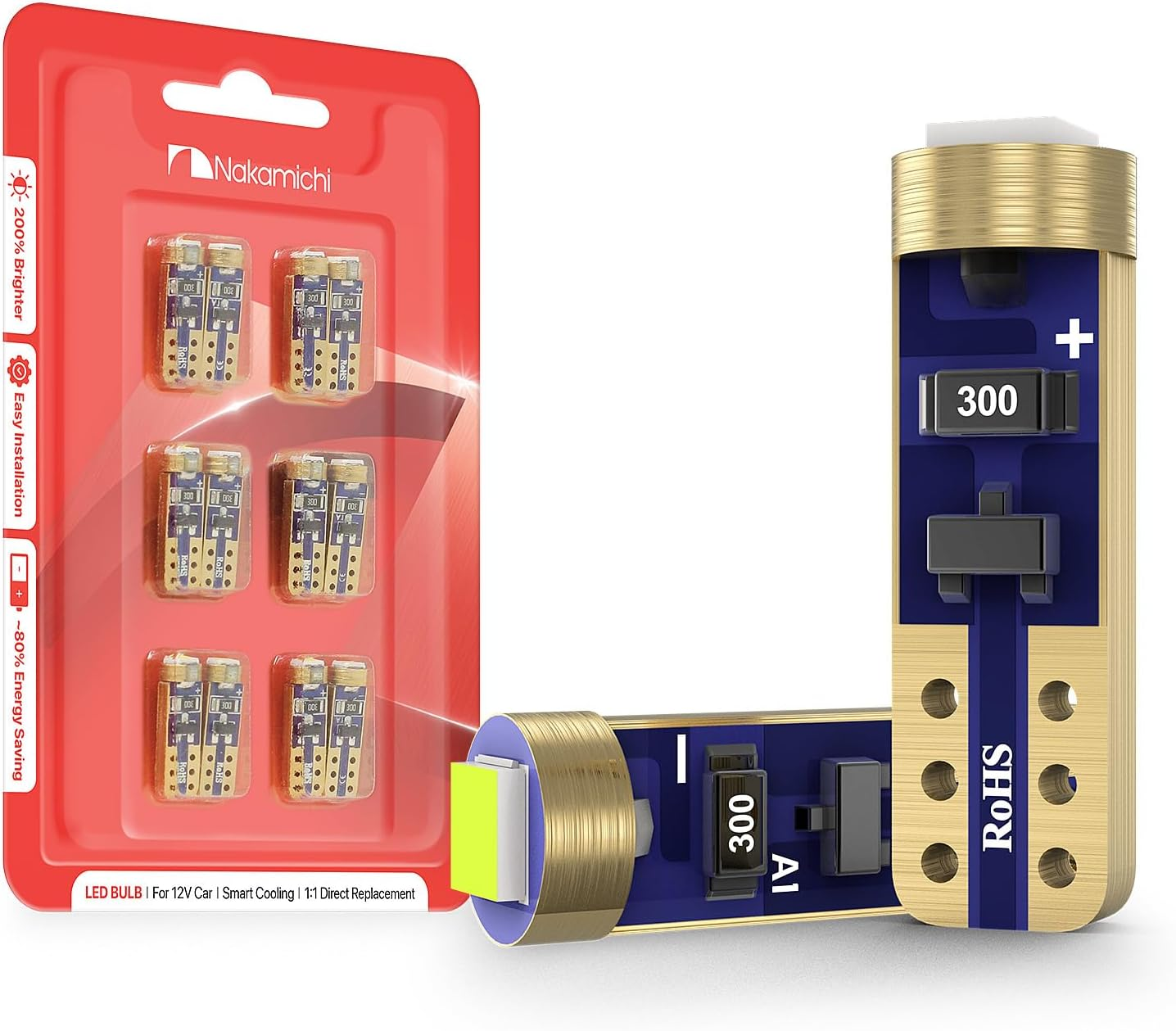 Nakamichi T5 W2W LED Bulb 37 74 2721 for PC74 PC37 Socket, Extremely Bright 12V 2016 SMD Chip Dashboard Instrument Panel Gauge Cluster Control Indicator Interior Light Lamp (Neon Blue, Pack of 12)