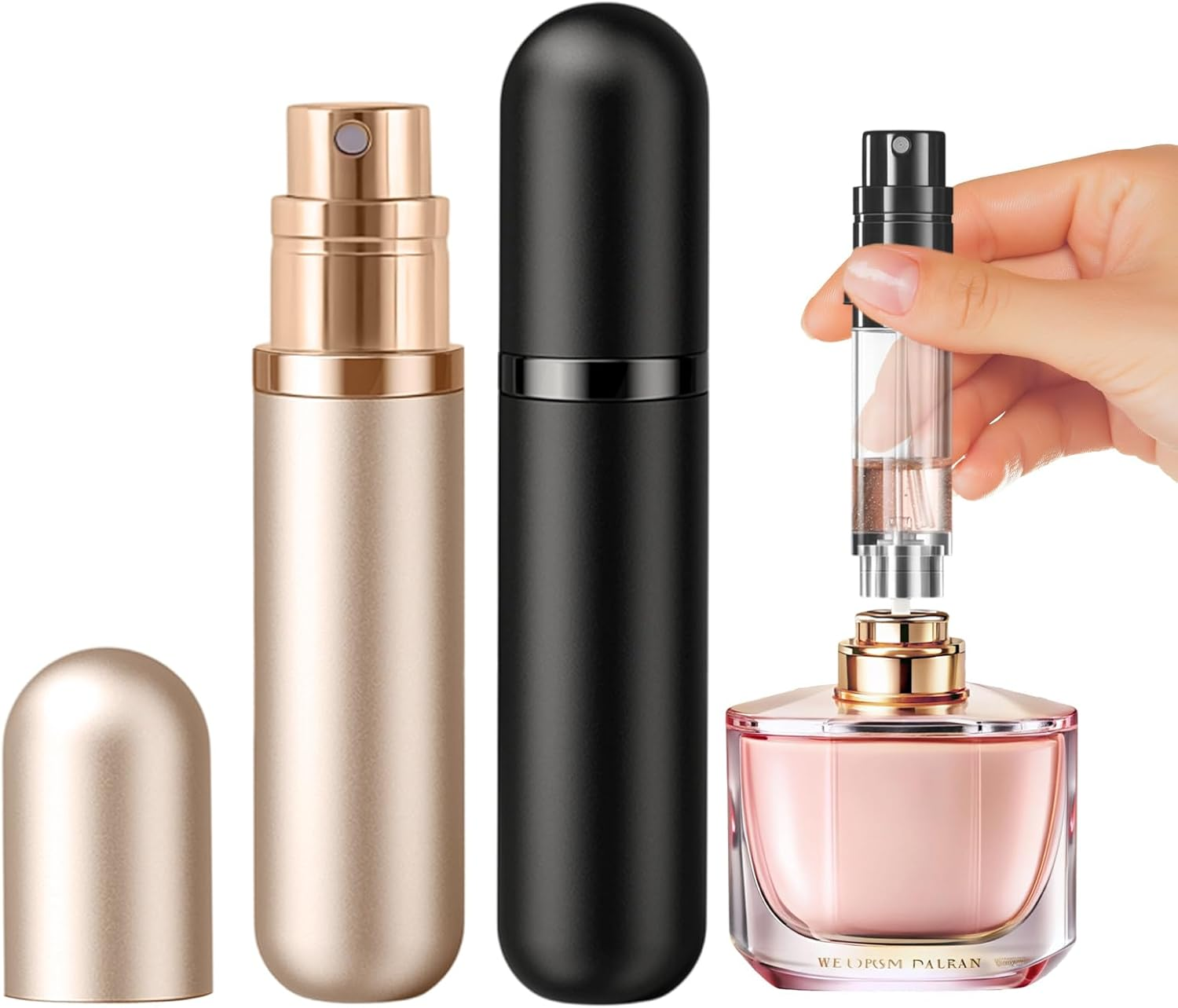 JOOMOKO Perfume Atomiser, Perfume Travel Bottle 5Ml Atomiser Spray Bottle, Refillable & Travel Size Perfume Spray Bottle Easy to Refill Cologne Dispenser for Women and Men（Black＆Grey）