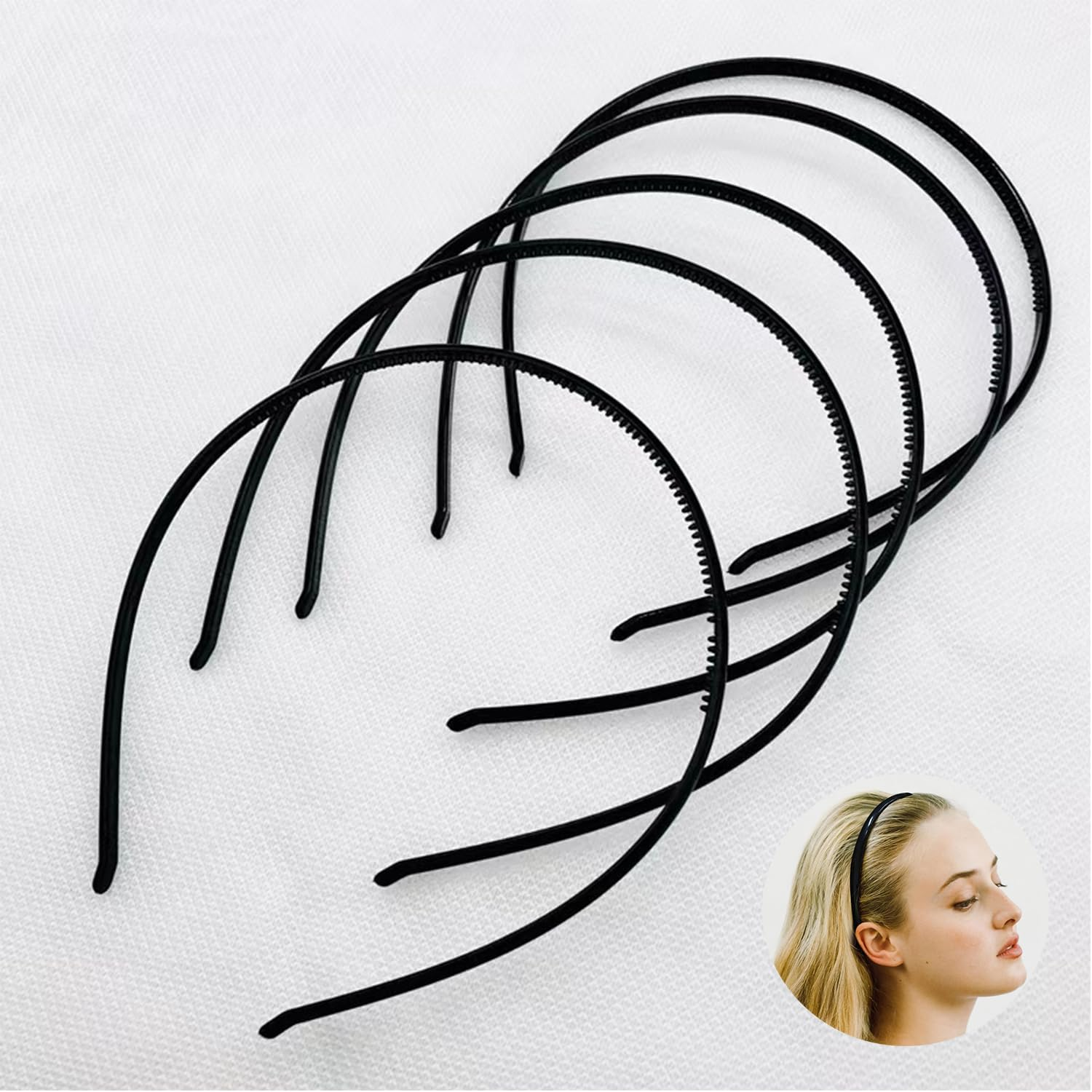 5Pcs Plastic Headband, 8Mm Teeth Comb Headband, Black Non-Slip Hair Hoop, Unisex Sport Fashion Hair Band Accessories for Women and Men image number 4